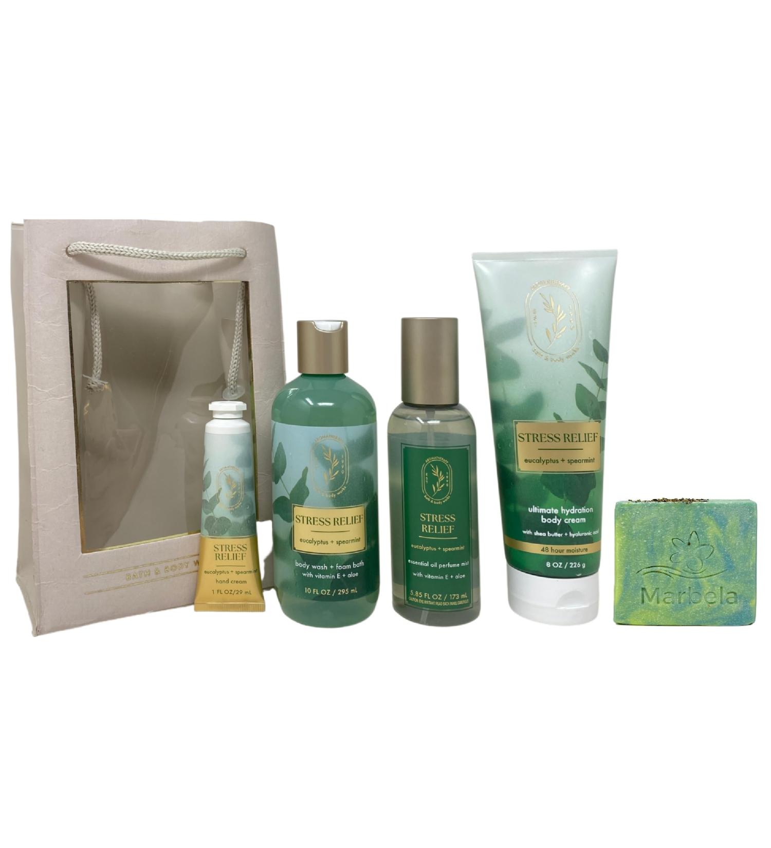 Bath & Body Works Aromatherapy Stress Relief Eucalyptus Spearmint Gift Set - Body Cream Body Wash & Foam Bath Essential Oil Perfume Mist and Hand Cream - with a Fresh Forest Bar Soap - Buy Online on GoSupps.com