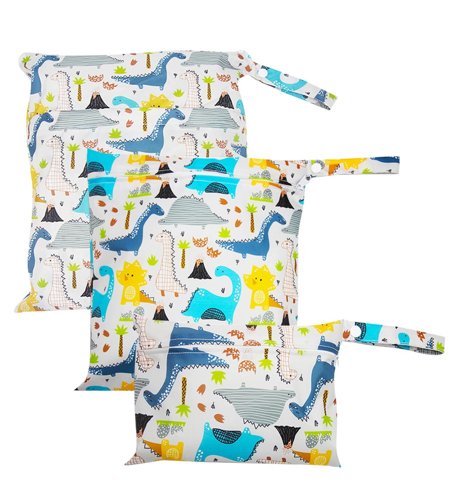 Runup 3pcs Waterproof Wet Bag Set | Reusable Wet Dry Cloth Diaper Bags with Zippered Closure and Snap Handle | Baby Wet Bag for Nappies & Dirty Clothes - Buy Online on GoSupps.com