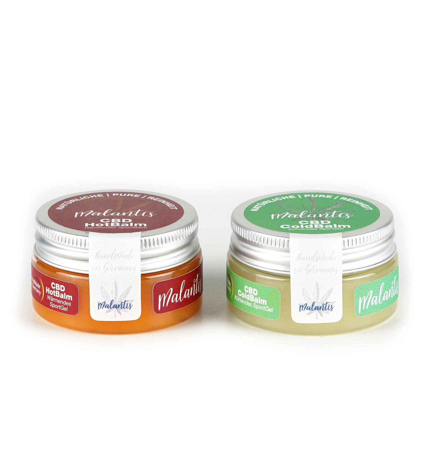 Malantis Hot & Cold Balm Set 2 x 25ml | Warming & Cooling Horse Ointment with Arnica Rosemary Oil Ginger & Chilli Extract | Natural Cosmetics for Pain Relief - Buy Online on GoSupps.com