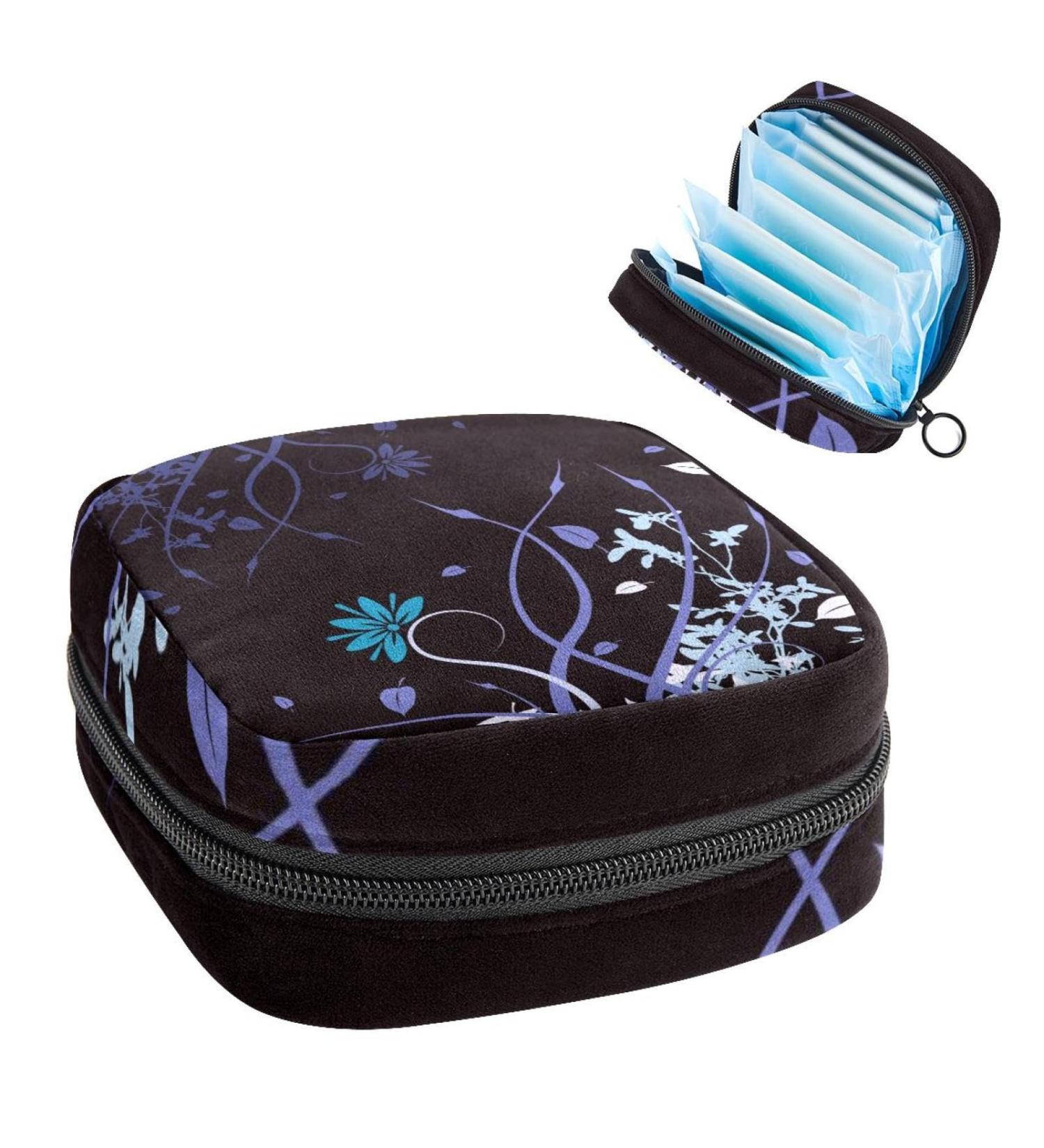 Cartoon Art Flower Pattern Period Bag | Sanitary Napkin Storage & Travel Makeup Pouch - Color2426 - Buy Online on GoSupps.com