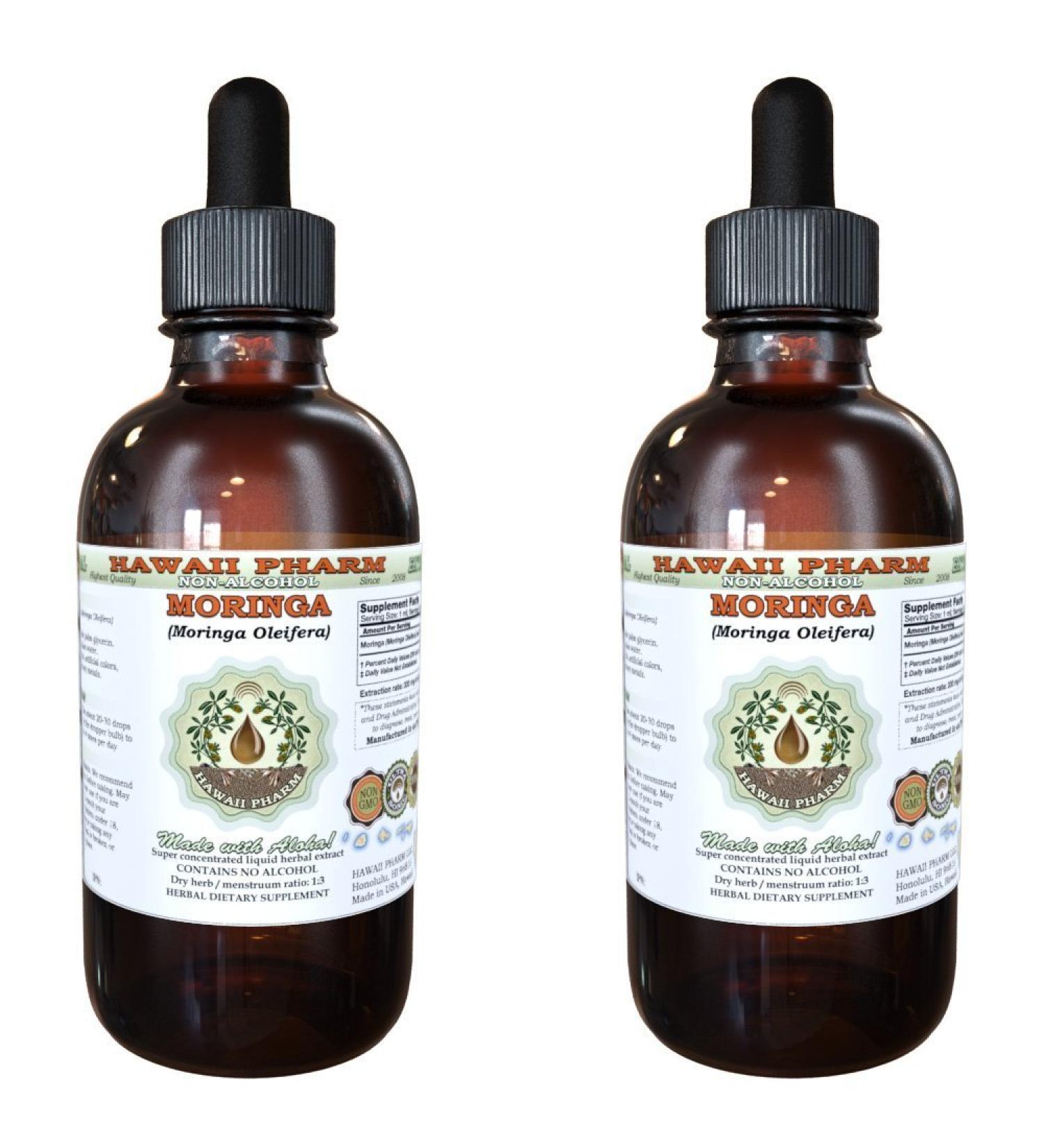 Hawaii Pharm Moringa Alcohol-Free Liquid Extract Moringa (Moringa Oleifera) Leaf Glycerite Natural Herbal Supplement USA 2x2 oz 2 Fl Oz (Pack of 2) - Buy Online on GoSupps.com