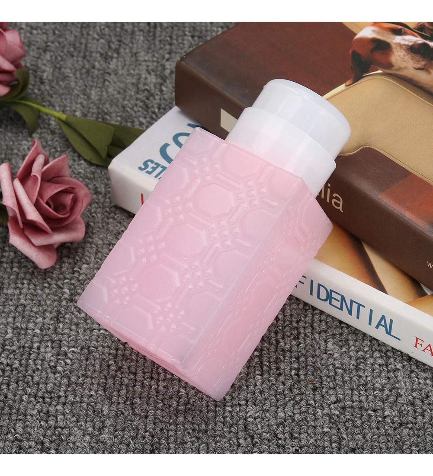 Portable Refillable Pump Dispenser Bottle Nail Art Polish Makeup Remover Lotion Container Alcohol Pump Dispenser Bottle for Nail Polish Remover Glass Push Down Makeup Liquid Square Pink - Buy Online on GoSupps.com