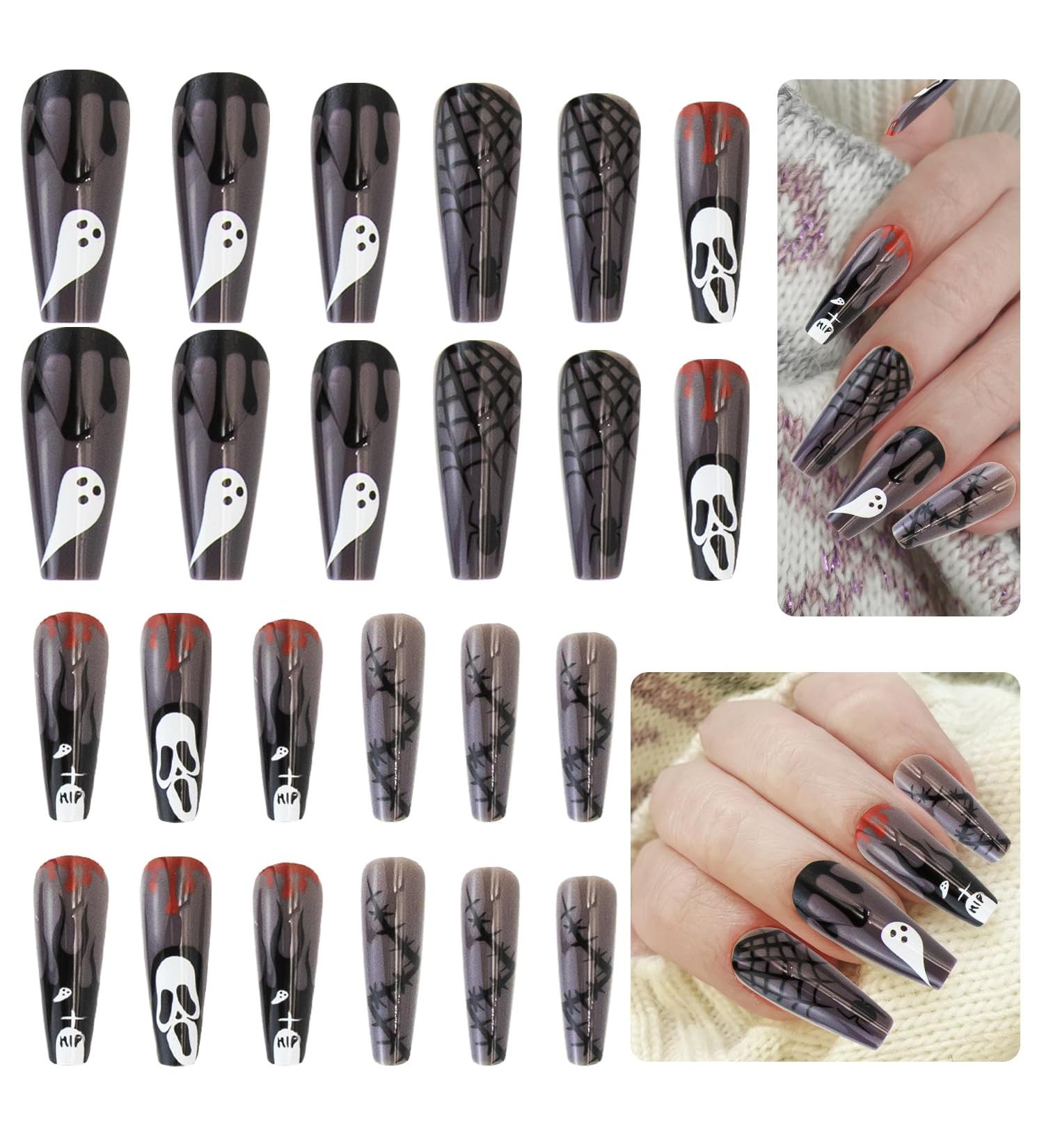 Halloween False Nails Halloween Fake Nails Long Press on Nails with Glue Stickers Ghost Spider Web Full Cover Nails Halloween Cosplay DIY Art Supplies Manicure Decor for Women Girls A9GLZZCMJ - Buy Online on GoSupps.com