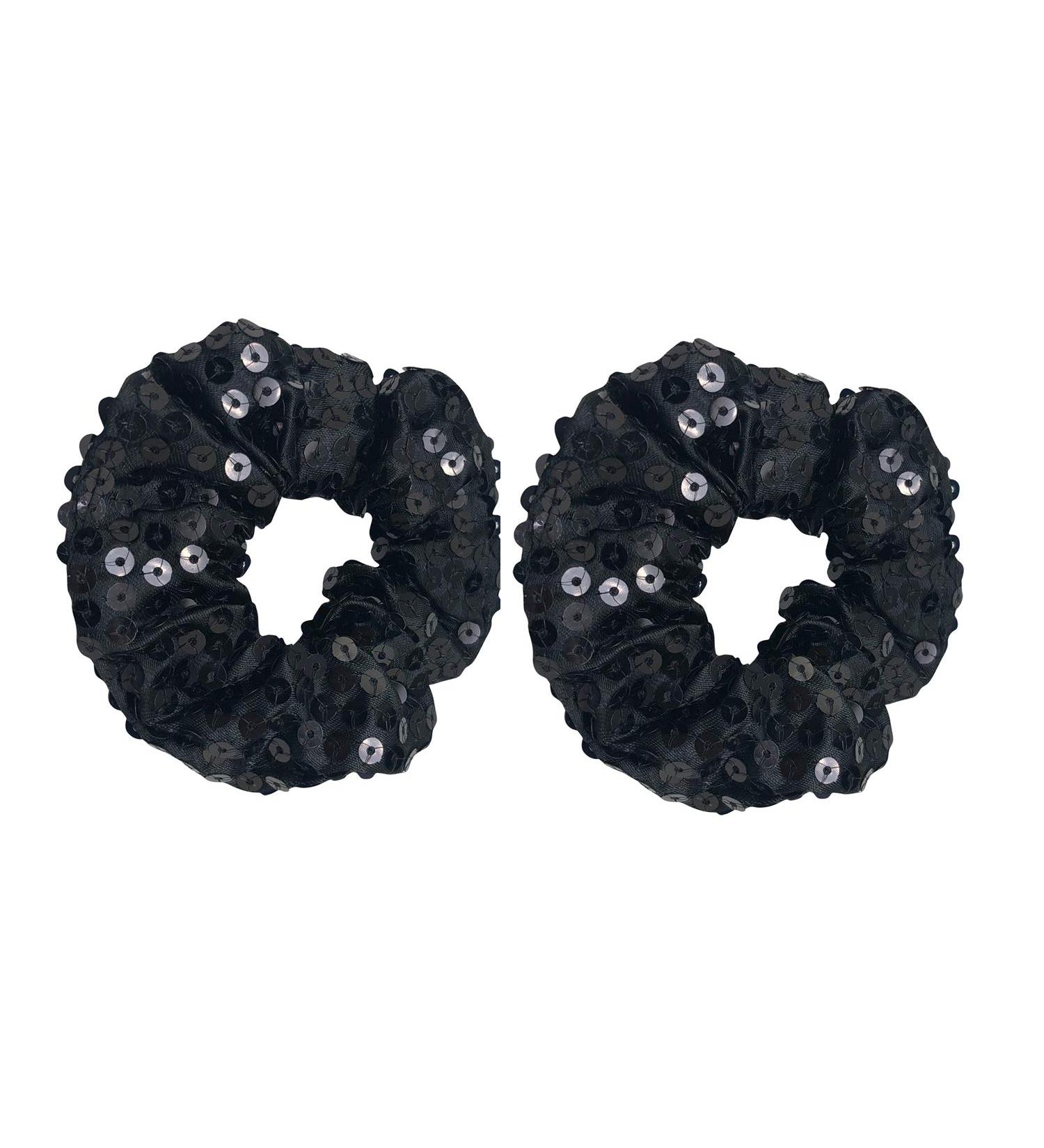 2 Pack Black Satin Face Sequins Hair Scrunchies - Sparkly Hair Ties for Girls, School Dance Stage - Black Satin Hair Elastic Bands - Buy Online on GoSupps.com