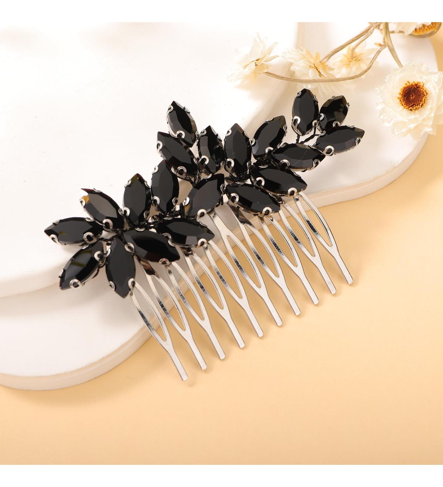 Kercisbeauty Vintage Black Rhinestones Hair Comb Side Headpiece for Wedding Brides Women Girls Halloween Gothic Jewelry - Buy Online on GoSupps.com