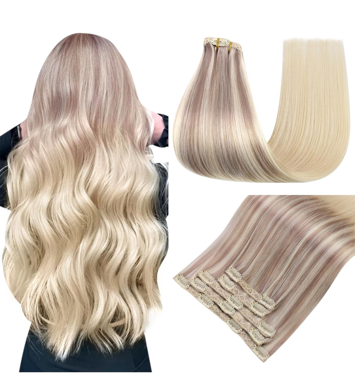 Easyouth Ombre Clip In Extensions - 20 Remy Real Hair Ash Blonde & Platinum 70g (5pcs) - International Shipping - Buy Online on GoSupps.com
