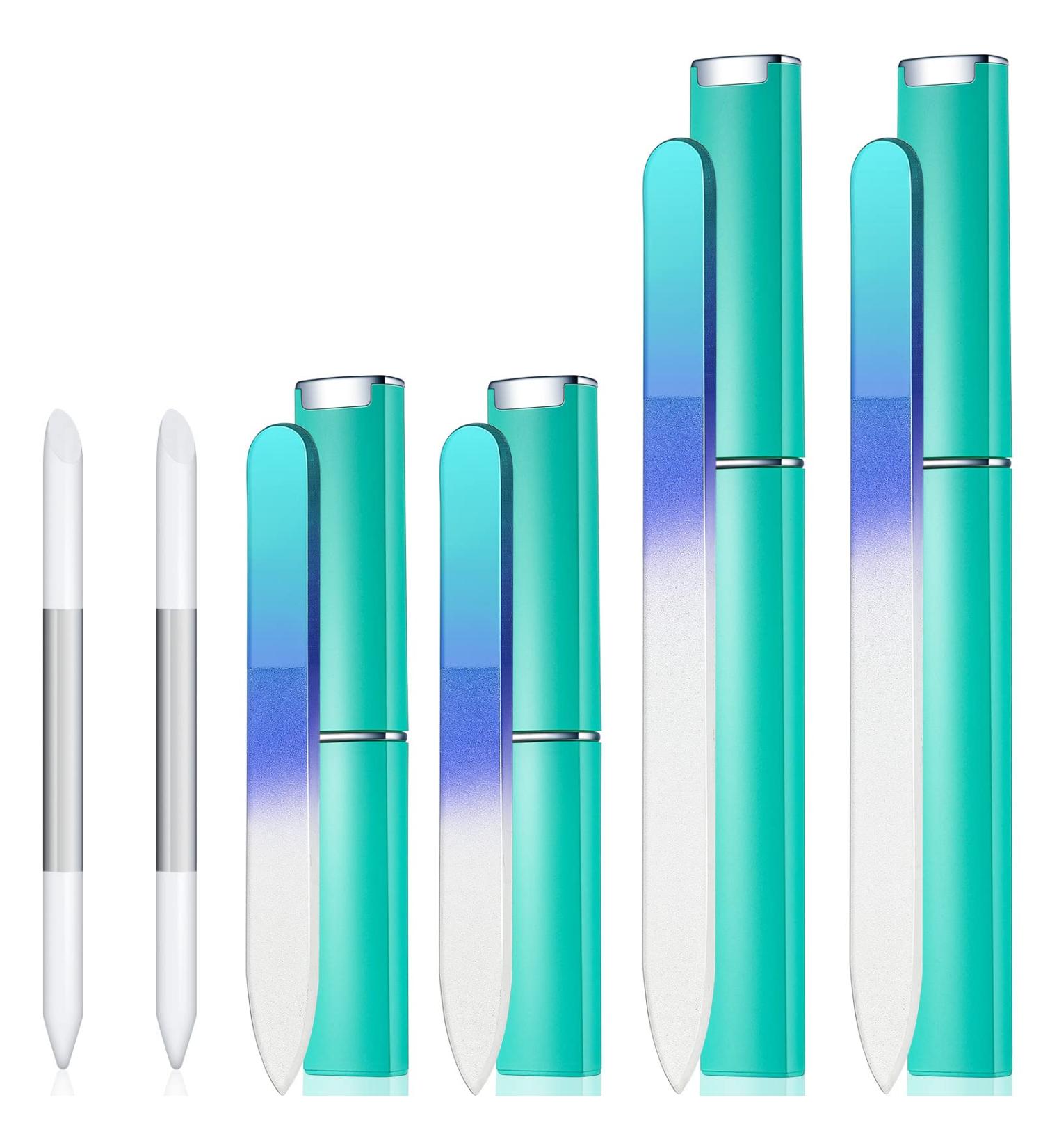 6 Piece Green Glass Cuticle Pusher and File Set with Case - Double Sided Glass Files and Cuticle Trimmer for Manicure Nail Care - Buy Online on GoSupps.com