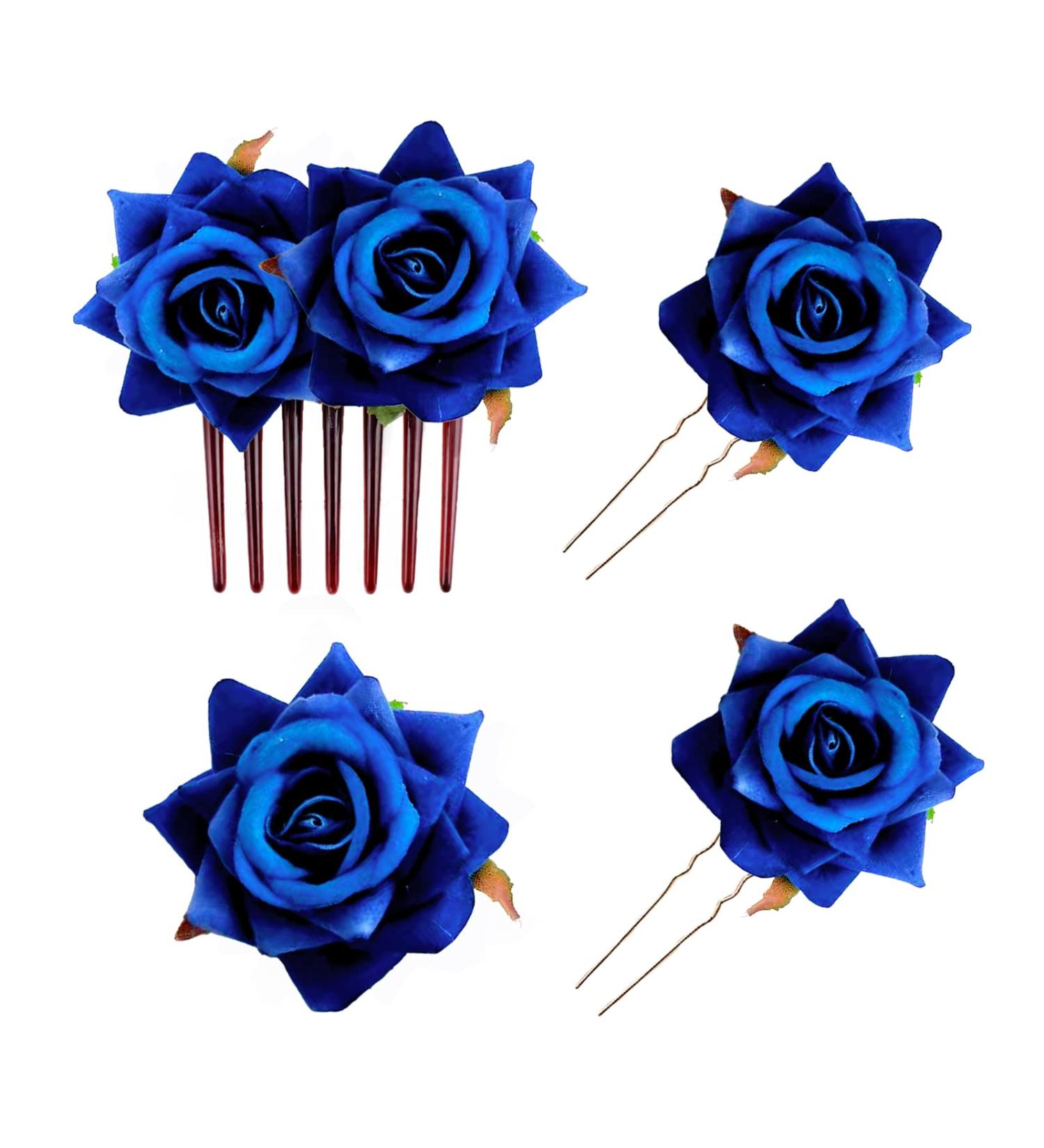 PMELCXD Rose Hair Clip 4 Pieces Flower Hairpin Rose Brooch Floral Clips Women Rose Flower Hair Accessories(Navy blue) - Buy Online on GoSupps.com