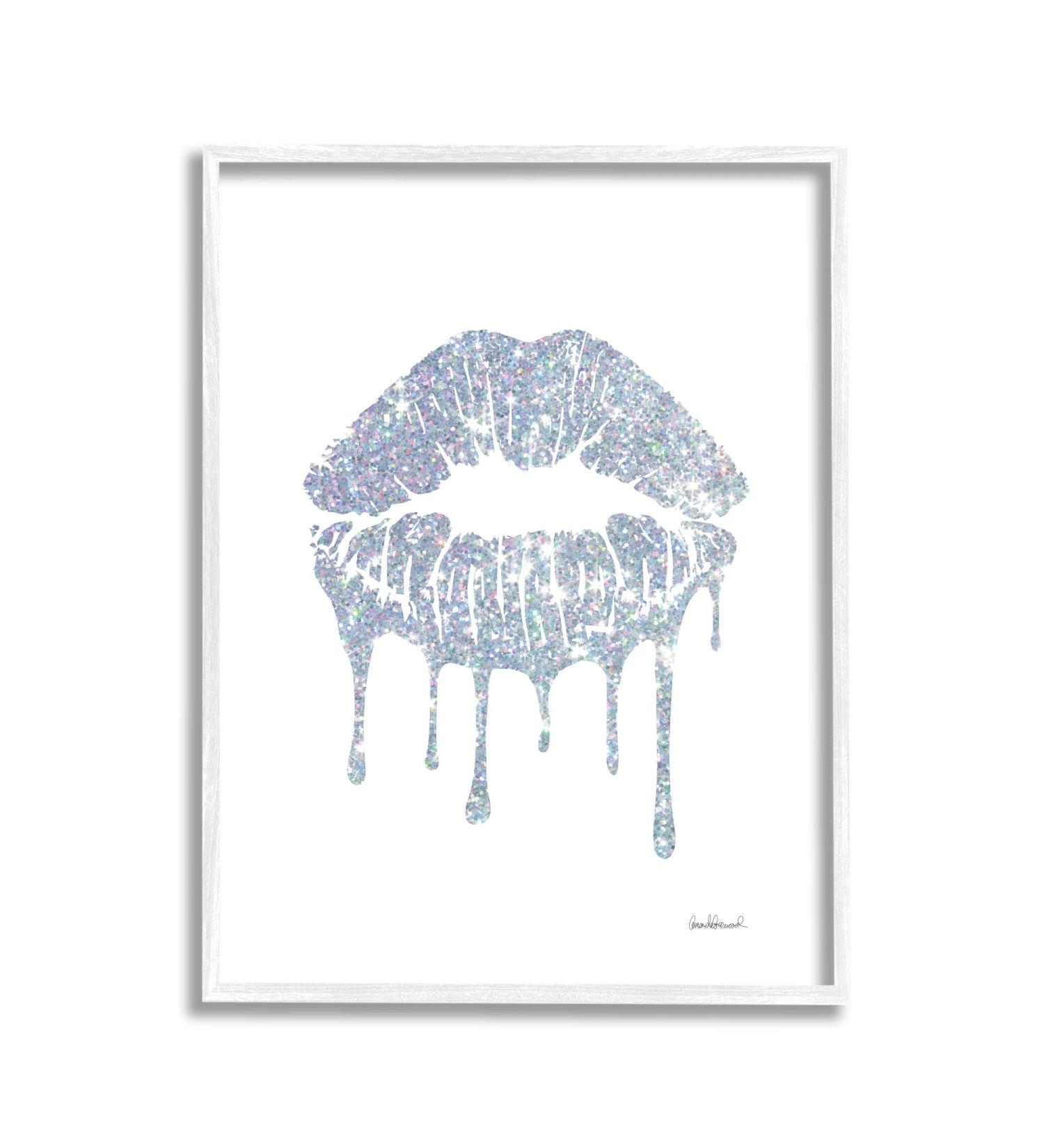 Stupell Industries Glam Shimmer Lip Pucker Kiss by Amanda Greenwood White Framed Wall Art 24x30 Blue - Minimal Cool Tones - Buy Online on GoSupps.com