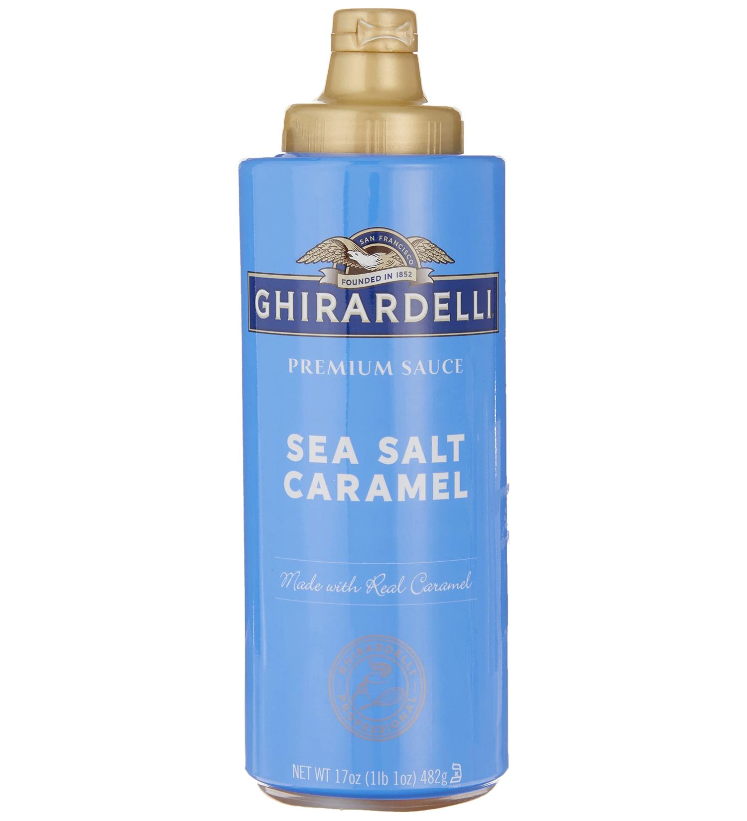 Ghirardelli Sea Salt Caramel Sauce 17 oz Squeeze Bottle - 1.06 lb Pack - Rich Caramel with a Hint of Sea Salt - Buy Online on GoSupps.com