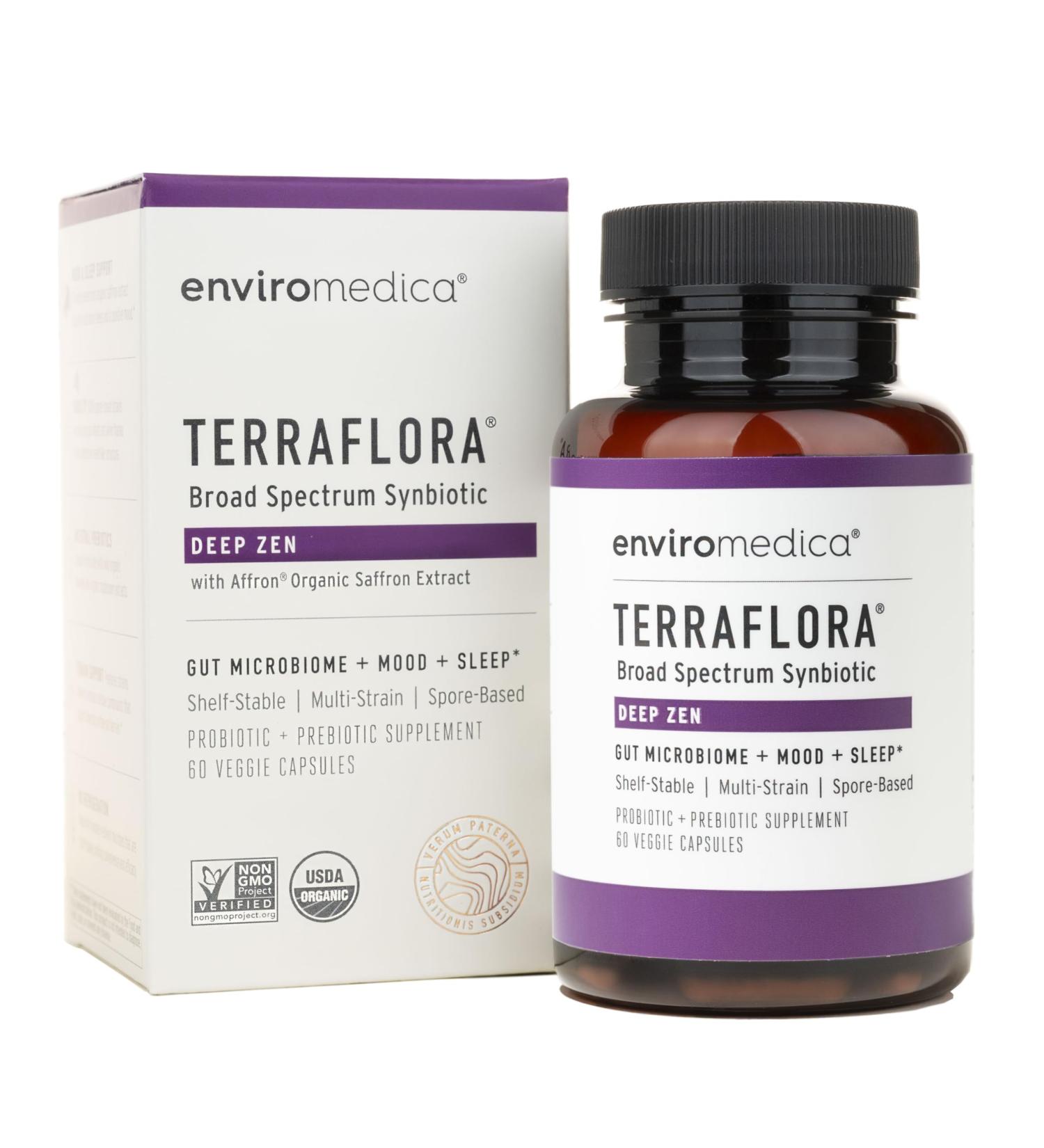 Enviromedica Terraflora Deep Zen Synbiotic - Spore Based Probiotics and Prebiotics for Gut Health & Mood Support Organic Soil Based Probiotic Supplement for Men and Women 60 Capsules - Buy Online on GoSupps.com