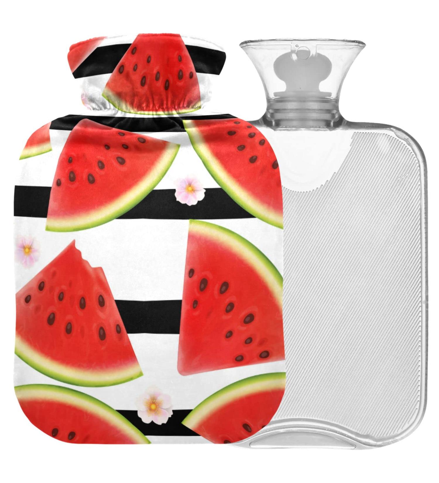 Naanle Stripes Flower Watermelon Heat Bottle 2L - Large Transparent Hot Water Bottle with Cover for Pain Relief Bed Warmer & Cold Therapy - Buy Online on GoSupps.com
