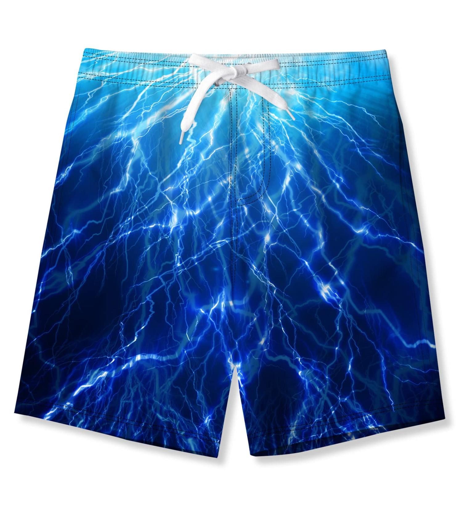 Buy Tuonroad Boys' 3D Print Swimming Shorts | Fast Drying & Funny Beach Trunks for Ages 5-14 | Blue Lightning Design - Buy Online on GoSupps.com