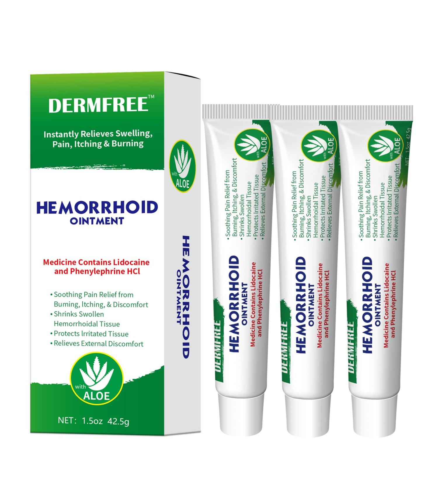 DERMFREE Hemorrhoid Ointment Care Instantly Relieves Swelling Pain Itching Burning and External Discomfort Helps to Protect Irritated Tissue 1.5Oz (1.5 Oz (Pack of 3) - Buy Online on GoSupps.com