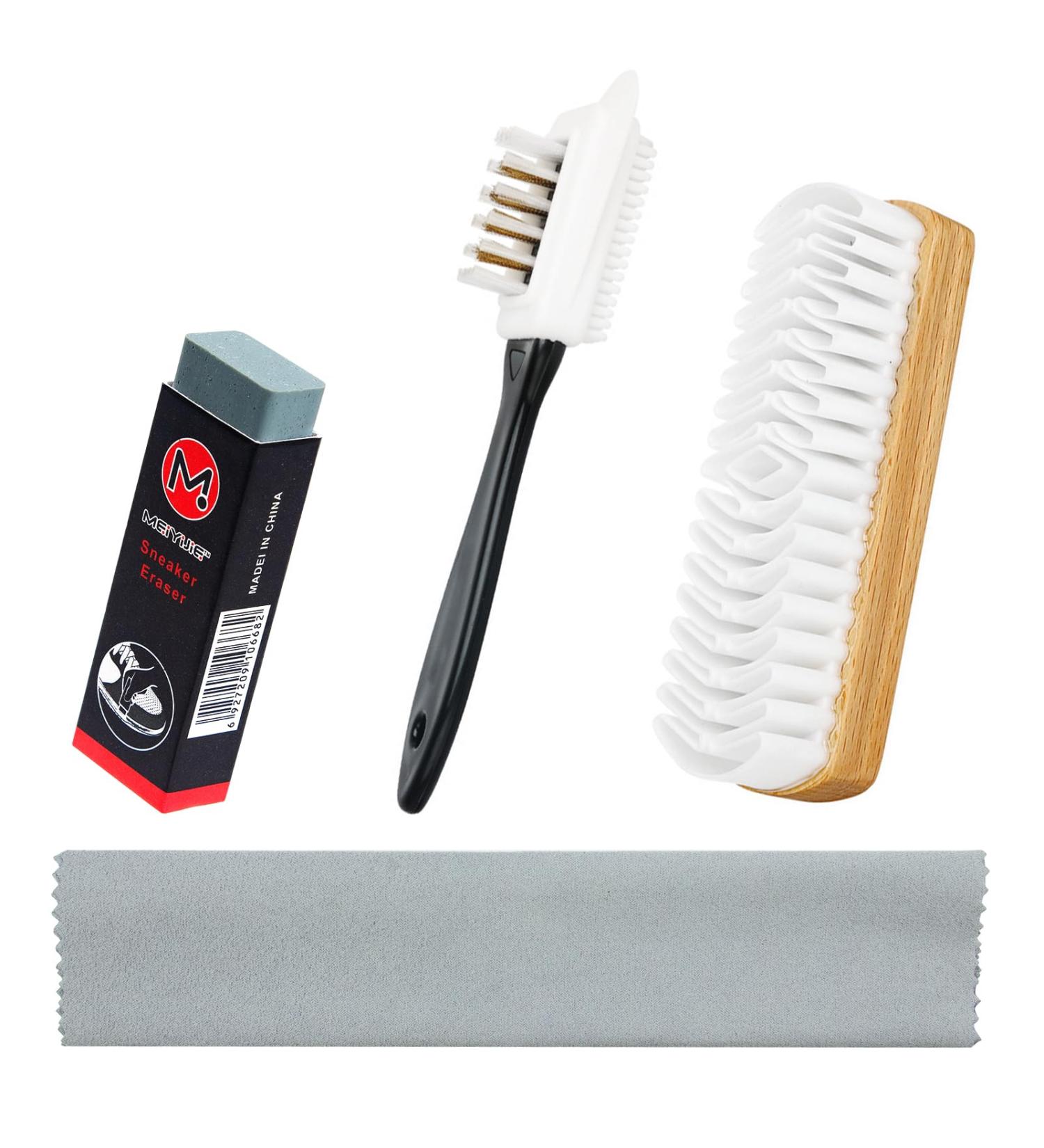 Suede Brush Set - 4-Sided Shoe Cleaner with Brass Bristle, Eraser, and Cloth - Buy Online on GoSupps.com