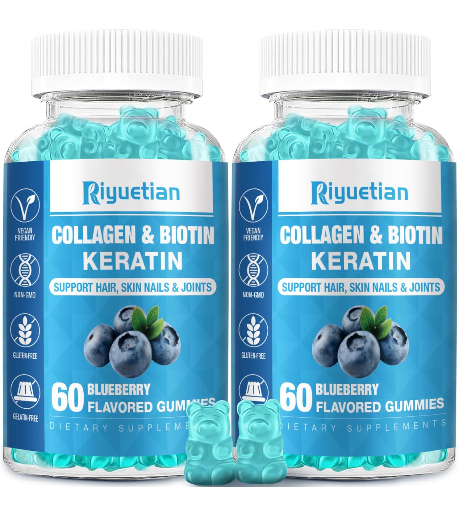 Riyuetian - Biotin Gummies 15000mcg with Collagen for Adults Women & Men - Hair Skin & Nails Gummies with Biotin - Collagen for Woman - Vegan Non-GMO Hair Vitamins - 120 Count 2 Pack - Buy Online on GoSupps.com