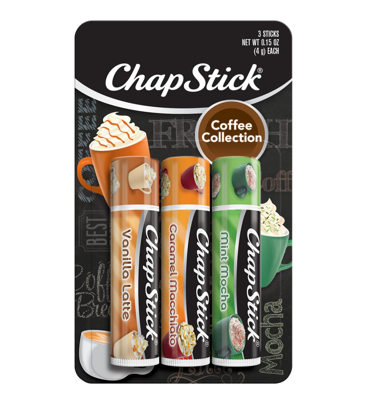CHAPSTICK COFFEE COLLECTION  3 STICKS Vanilla Latte Caramel Macchiato Coffee 3 Count (Pack of 1)