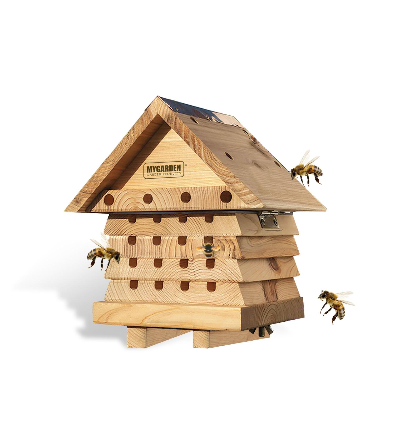 Wooden Beehive Bee Keeping Hotel - Weather Resistant Child Eco Friendly Shelter Habitat - Insect Bugs Mason Leafcutter Wild Solitary Bees Nesting Box - Outdoor Patio Garden Decoration House - Buy Online on GoSupps.com