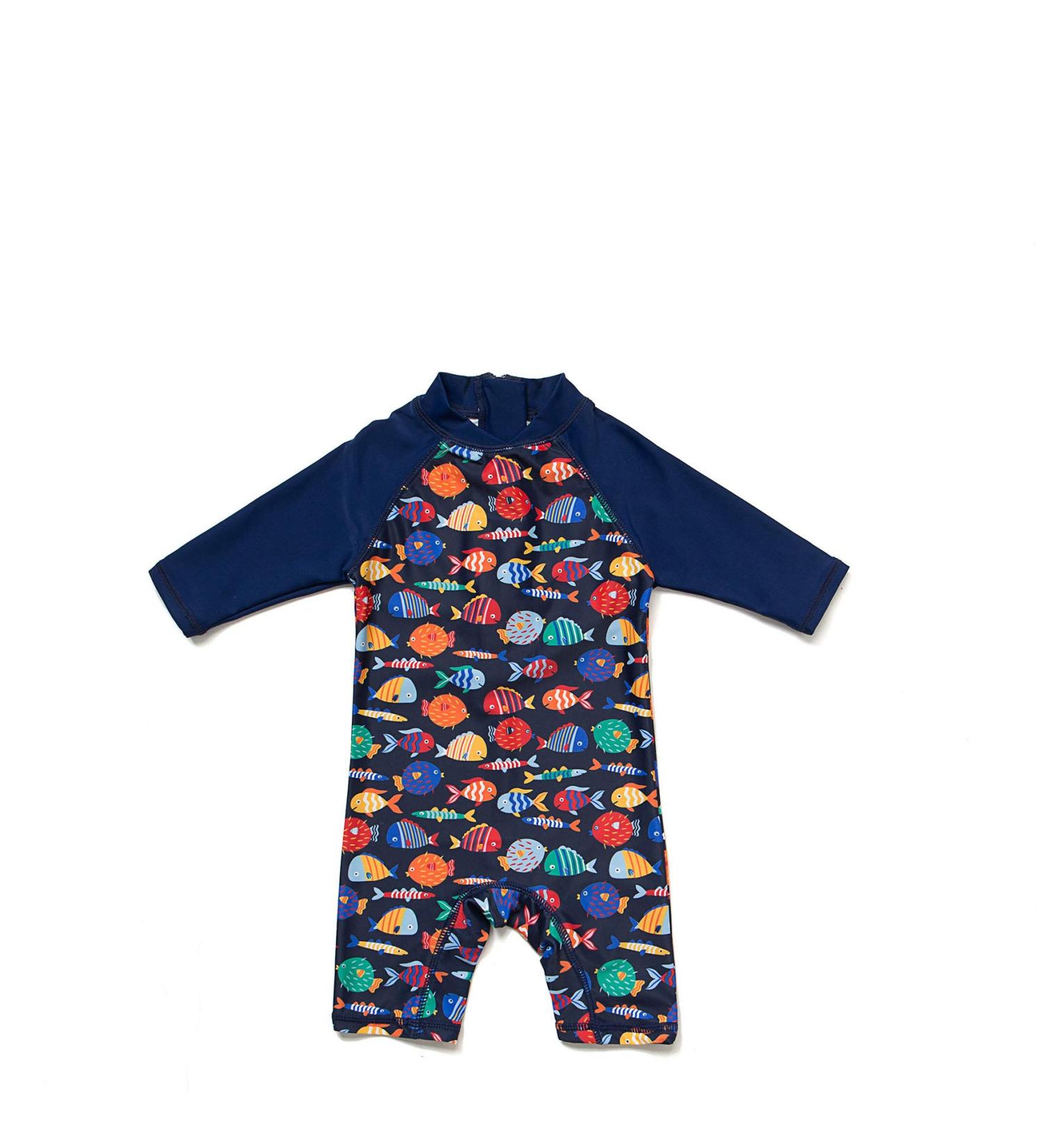 Baby Boys Sunsuit UPF 50+ Sun Protection One Piece Swimwear Set with Sun Hat - Colorful Fish 12-18 Months - Buy Online on GoSupps.com