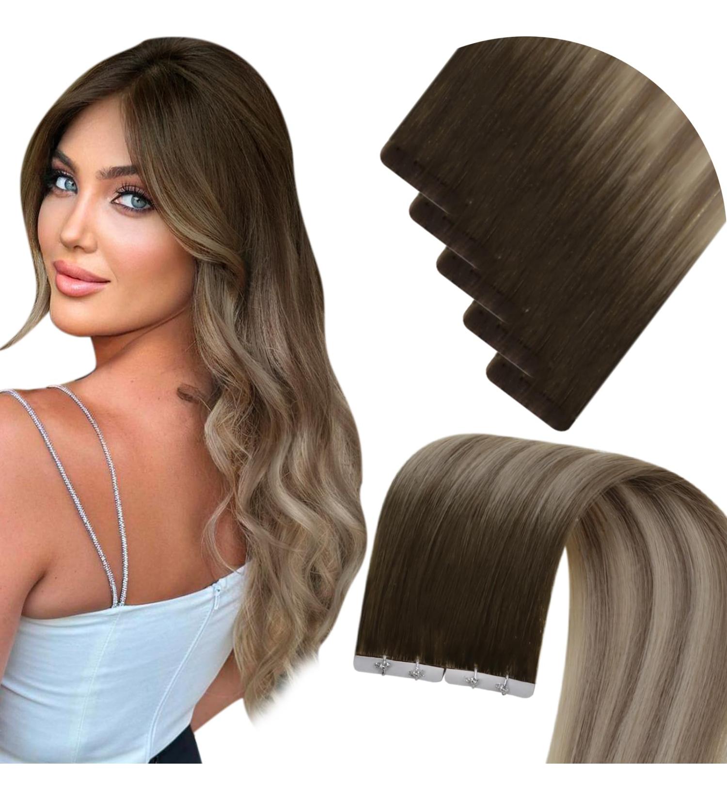 Buy Laavoo Invisible Tape Extensions | Real Ombre Brown Human Hair - Seamless 50cm | 10pcs #4/7/80 - Buy Online on GoSupps.com