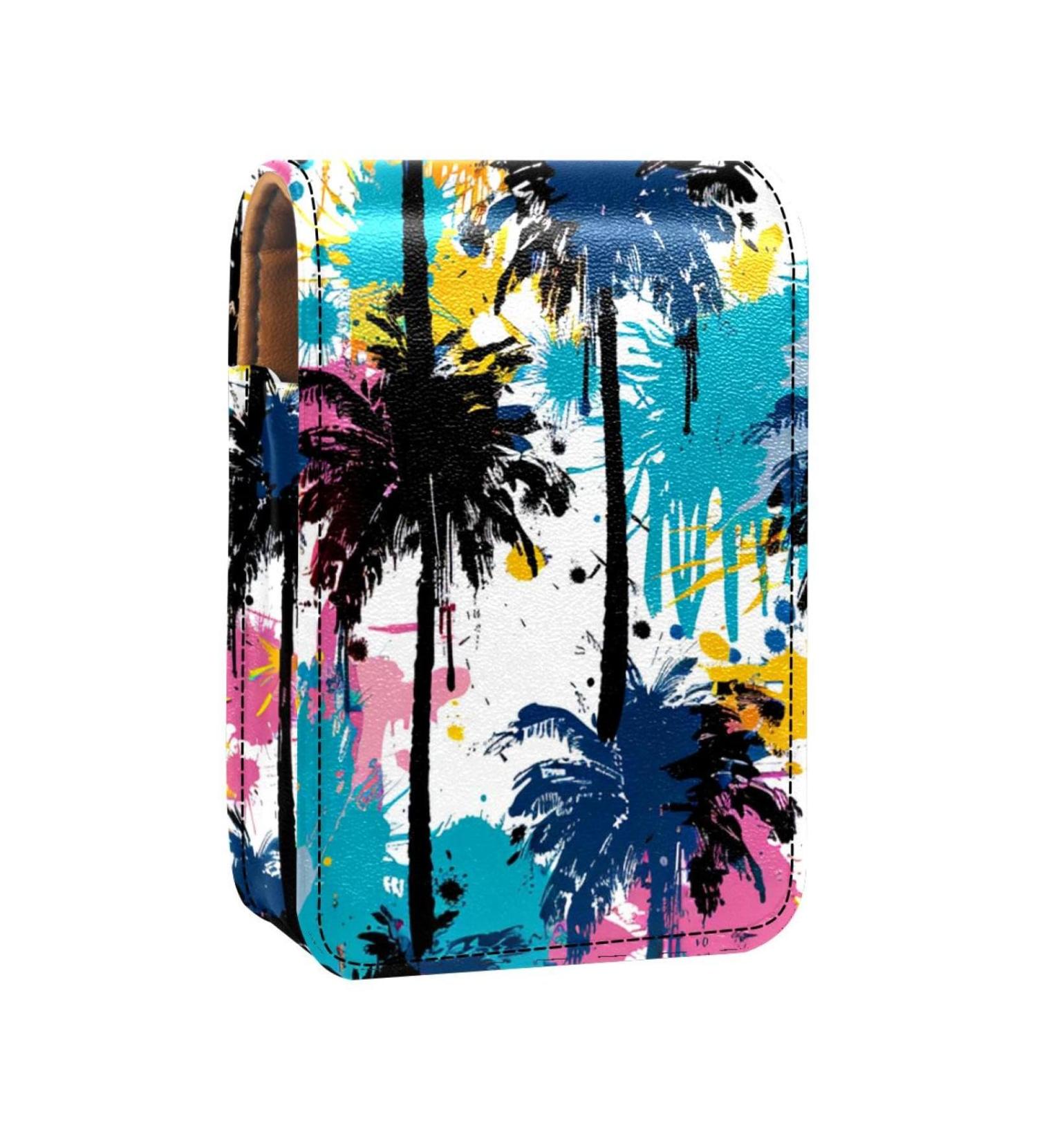 Shop Stylish Leather Lipstick Case | Mini Organizer with Mirror | Tropical Palm Tree Design - International Shipping Available - Buy Online on GoSupps.com