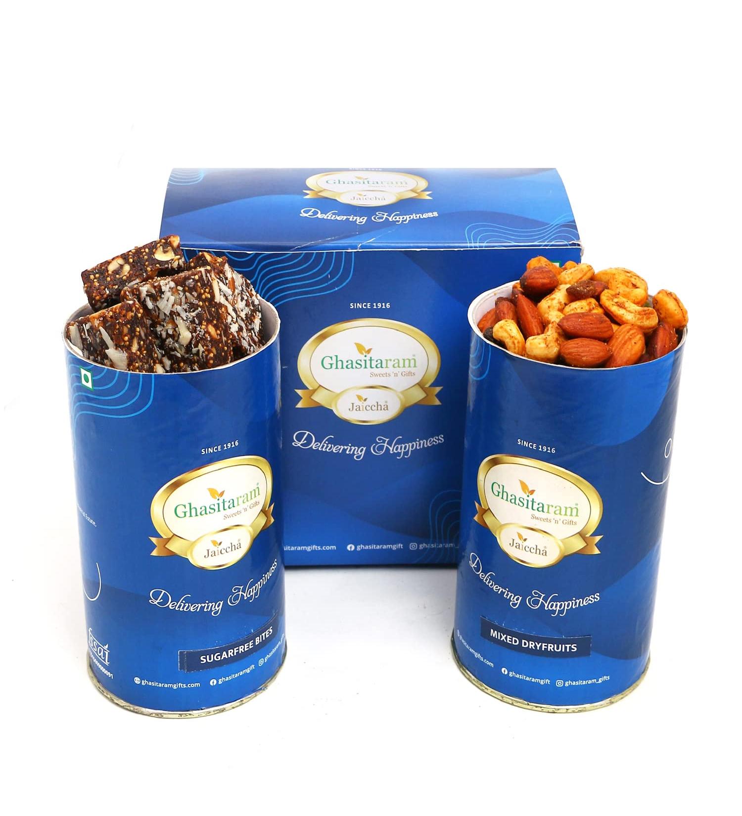 Jaiccha Ghasitaram Sugarfree Bites and Mix Dryfruits Cans|Gift for Diwali Gifts Holi Rakhi Valentine Christmas Birthday Anniversary Her Him| - Buy Online on GoSupps.com