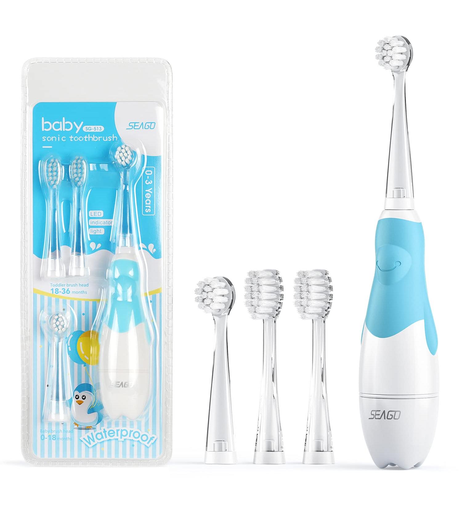 Buy Seago SG513 Electric Toothbrush for Kids 6 Months to 4 Years | LED Light Smart Timer Waterproof IPX7 - Light Blue - Buy Online on GoSupps.com