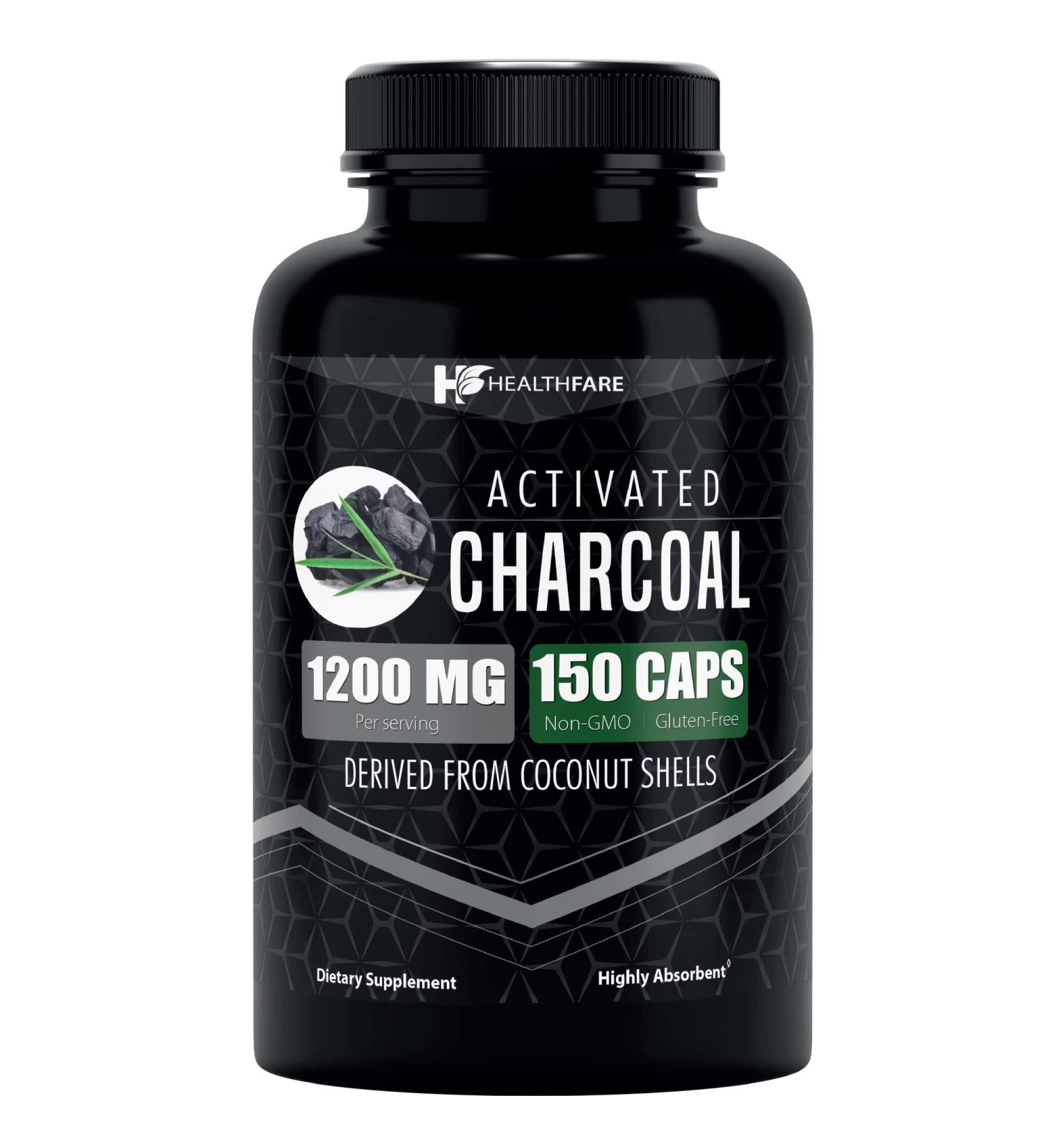 Healthfare Activated Charcoal Capsules 1200mg - 150 ct - Coconut Shell Derived, Highly Absorbent - Non-GMO - Made in USA - Buy Online on GoSupps.com