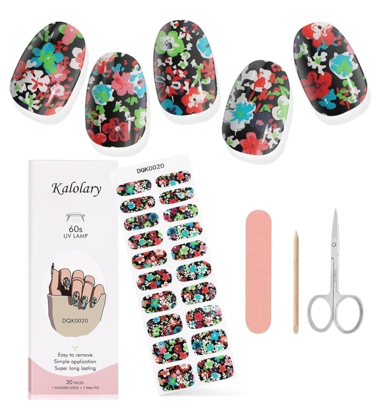 Kalolary Gel Nail Polish Strips Nail Gel Art Sticker Waterproof Full Nail Wraps Decal Sets with Scissors Nail File and Stick for Women Girls Nail Art Decor (UV/LED Lamp Required)-20 - Buy Online on GoSupps.com
