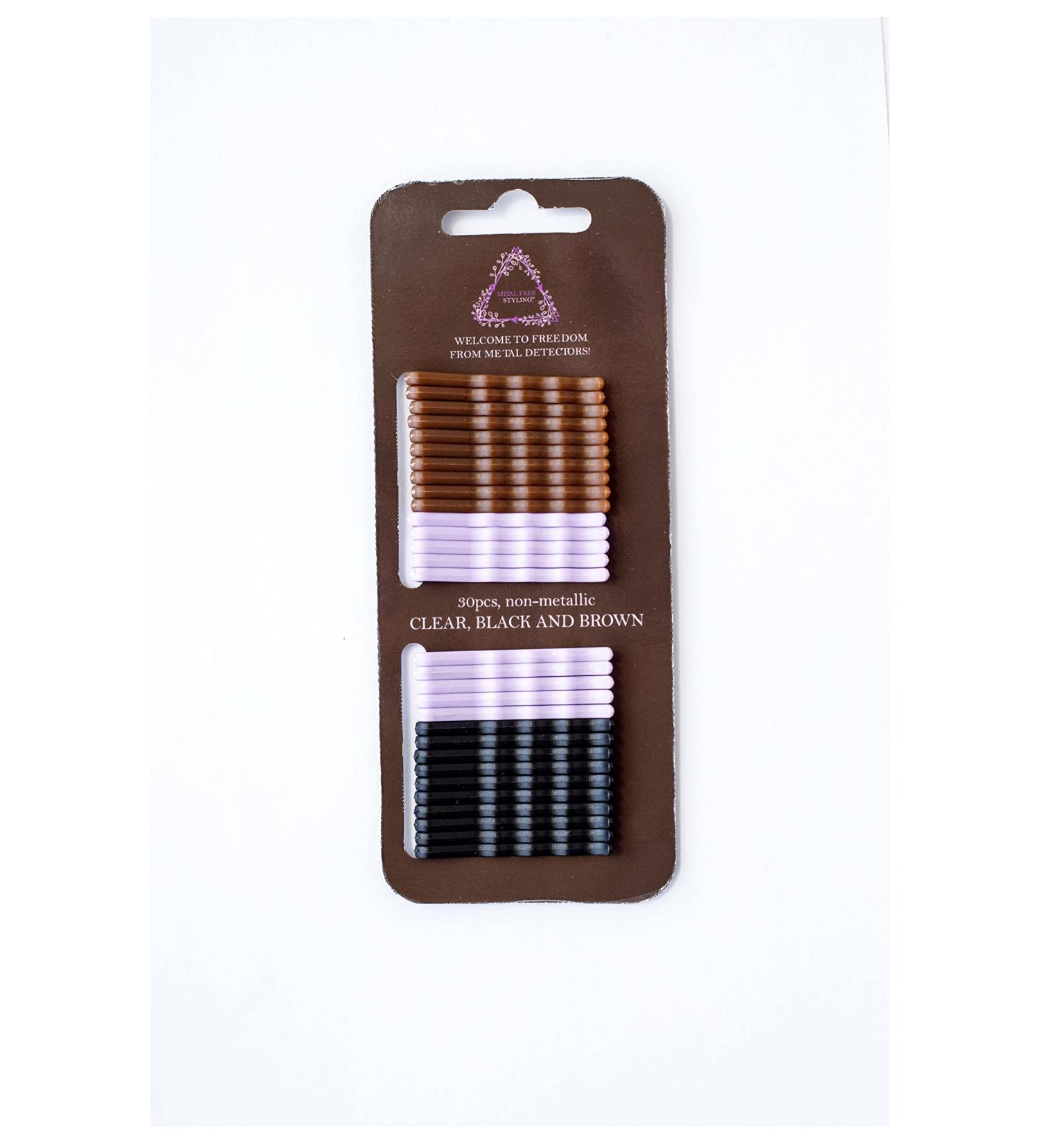 Metal-Free Bobby Pins Set in Black, Brown, and Clear - Pack of 3 - Buy Online on GoSupps.com