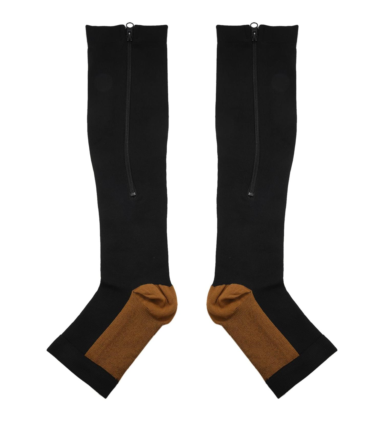 Shuimitao Compression Stockings - Open Tip Varicose Veins Support Nylon Zipper Knee-High Socks in Black & Tongue Sizes L/XL & XXL - Comfortable Elastic Wear for Enhanced Circulation - Buy Online on GoSupps.com