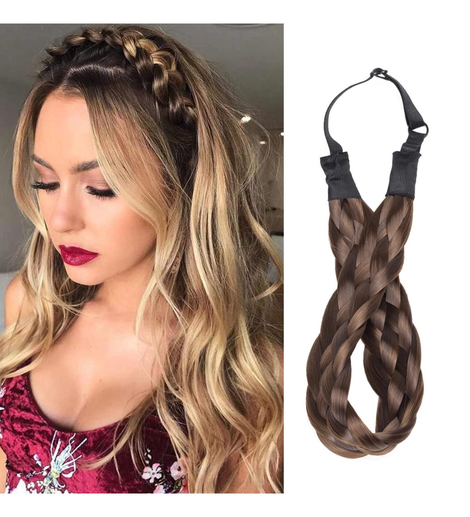 Silk-Co Women's Hair Band 5 Strands Brown Highlights Braided Headband for Weddings & Vintage Styles 3.8cm Wide Dark Brown & Ash Brown Elastic Hair Tie - Buy Online on GoSupps.com