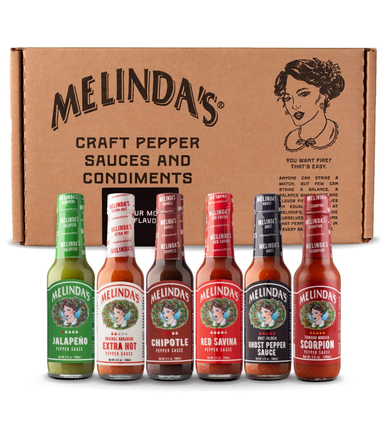 Melinda's Pepper Sauce Challenge Collection - Extra Spicy Gourmet Hot Sauce Gift Set - Jalape o, Habanero, Chipotle, Red Savina, Ghost, Scorpion - 5 oz, 6 Pack - Buy Online on GoSupps.com
