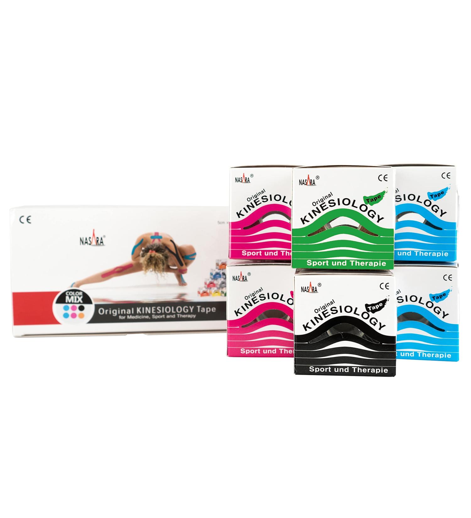 Buy Nasara Original Kinesiology Physio Sport Tape - 6-Seater Box 5cm x 5m - Perfect for Sports & Medicine - Green & Mix Colors - Buy Online on GoSupps.com