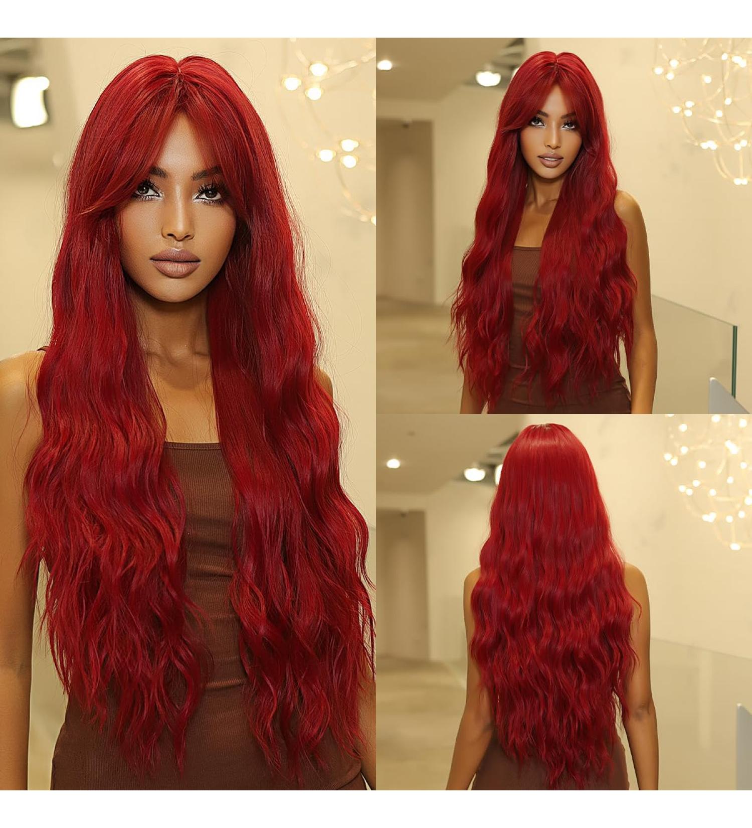 Allbell Red Wigs for Women | Long Natural Wavy Synthetic Hair for Cosplay & Everyday Wear - Buy Online on GoSupps.com