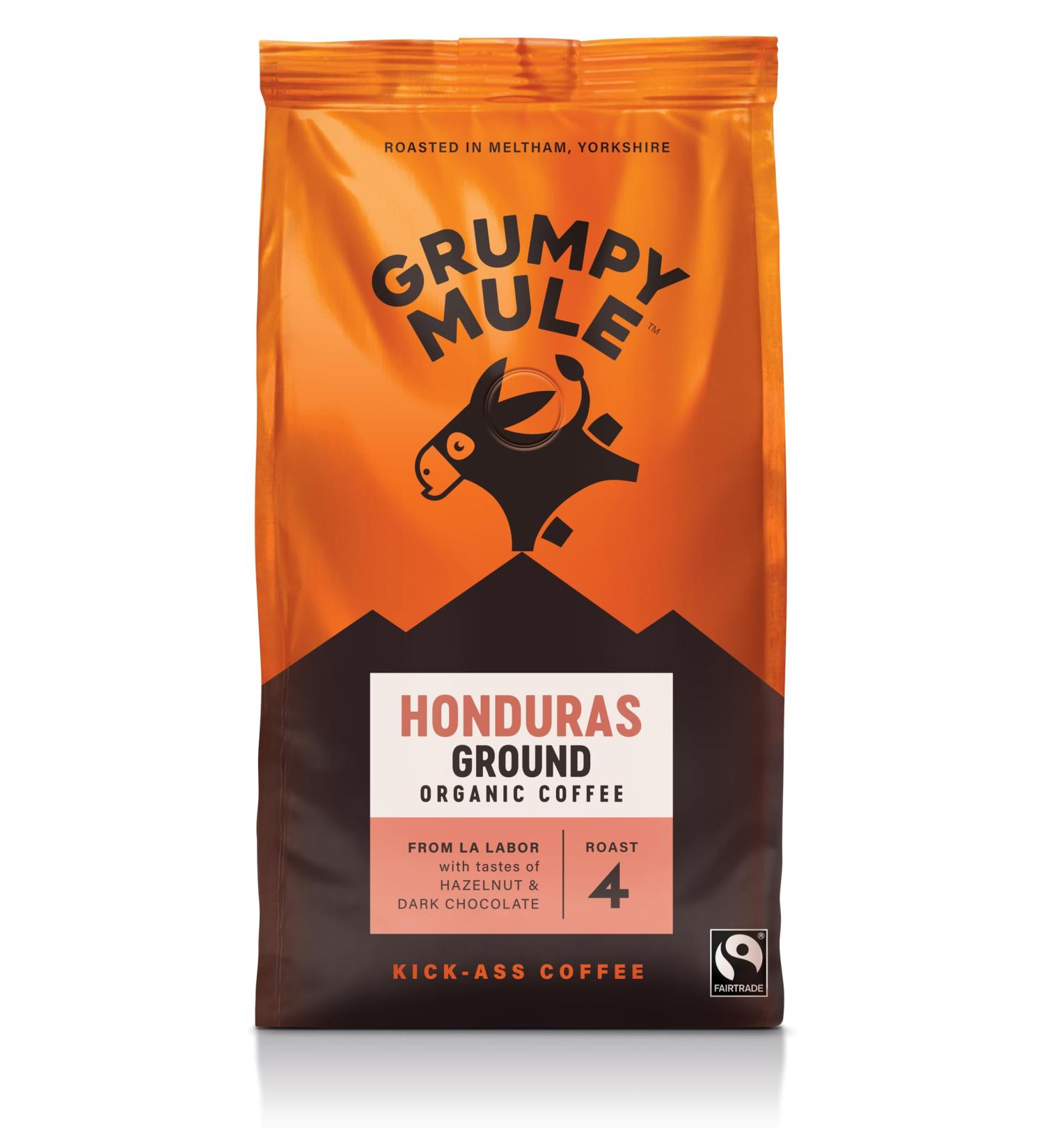 Grumpy Mule Organic Honduras Fuerza La Labor Ground Coffee with Roasted Nut Caramel Dark Chocolate Flavors 227g - Buy Online on GoSupps.com