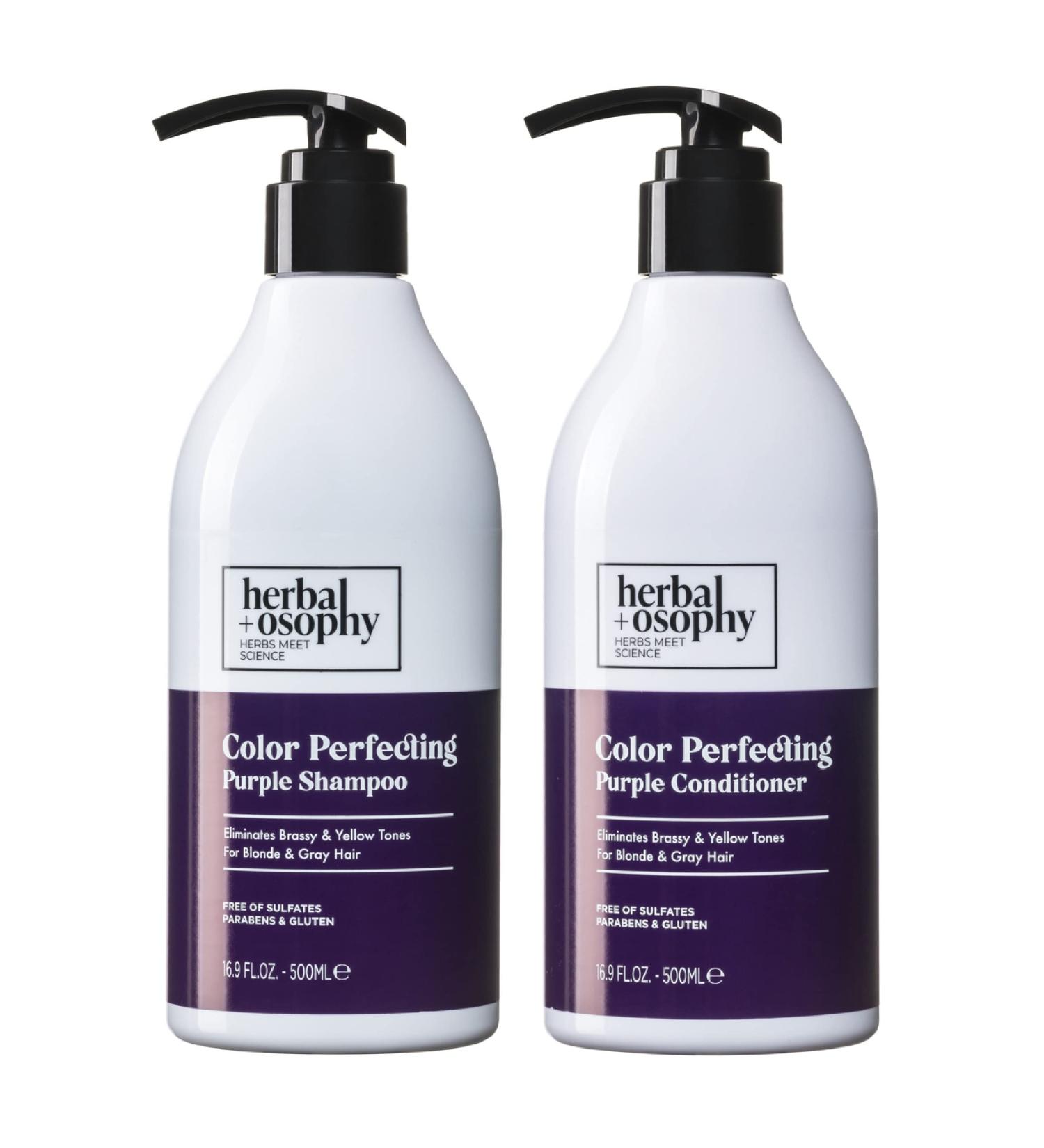 Herbalosophy Purple Shampoo & Conditioner Set - Toning for Blonde Gray Hair, Eliminates Brassiness, Coconut Oil Infused, Sulfate & Paraben Free - Buy Online on GoSupps.com