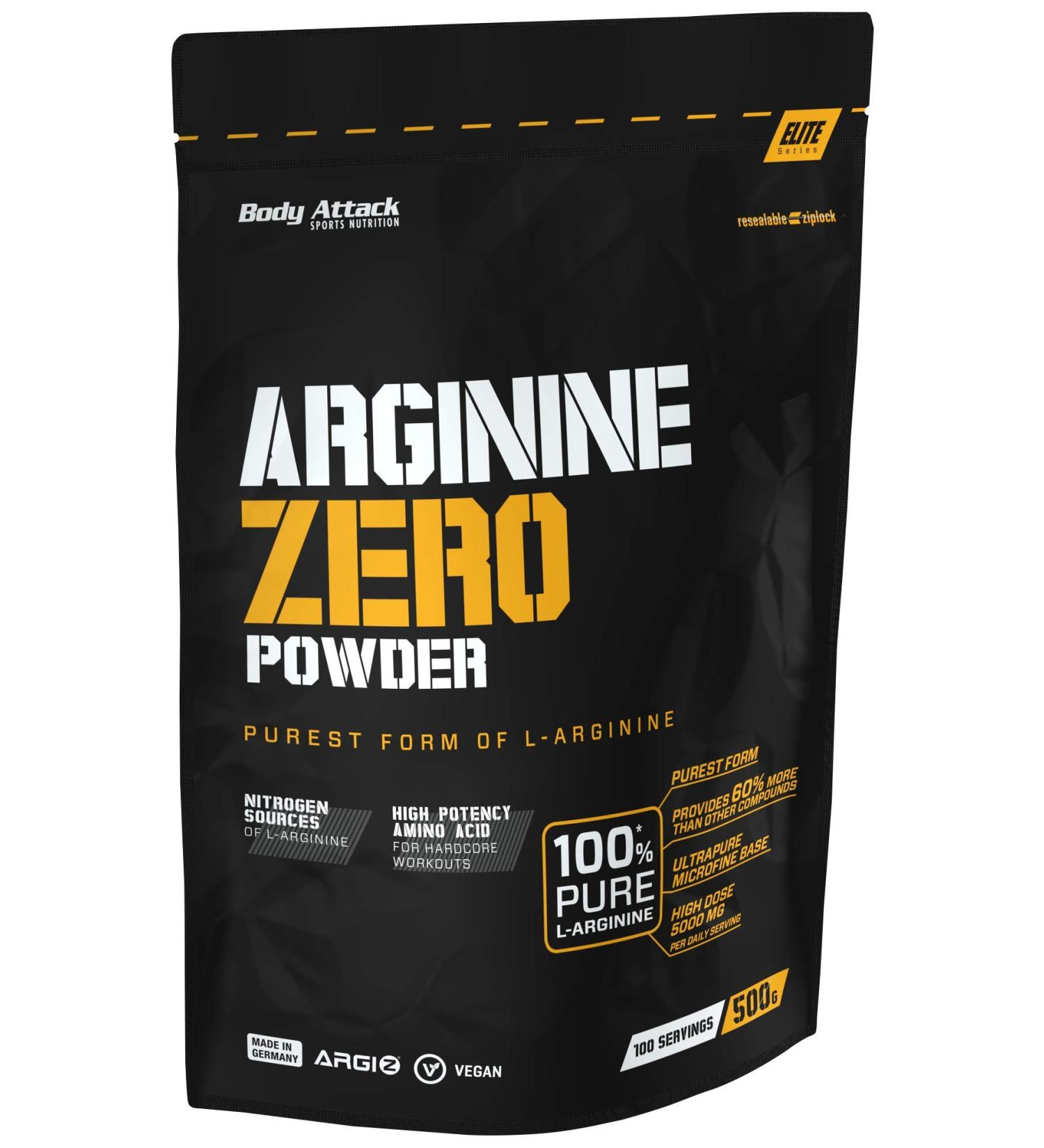 Body Attack Arginine Zero 500g - 100% Pure L-Arginine Powder | 5000mg High-Dose | Vegan Supplement for Athletes | Made in Germany - Buy Online on GoSupps.com
