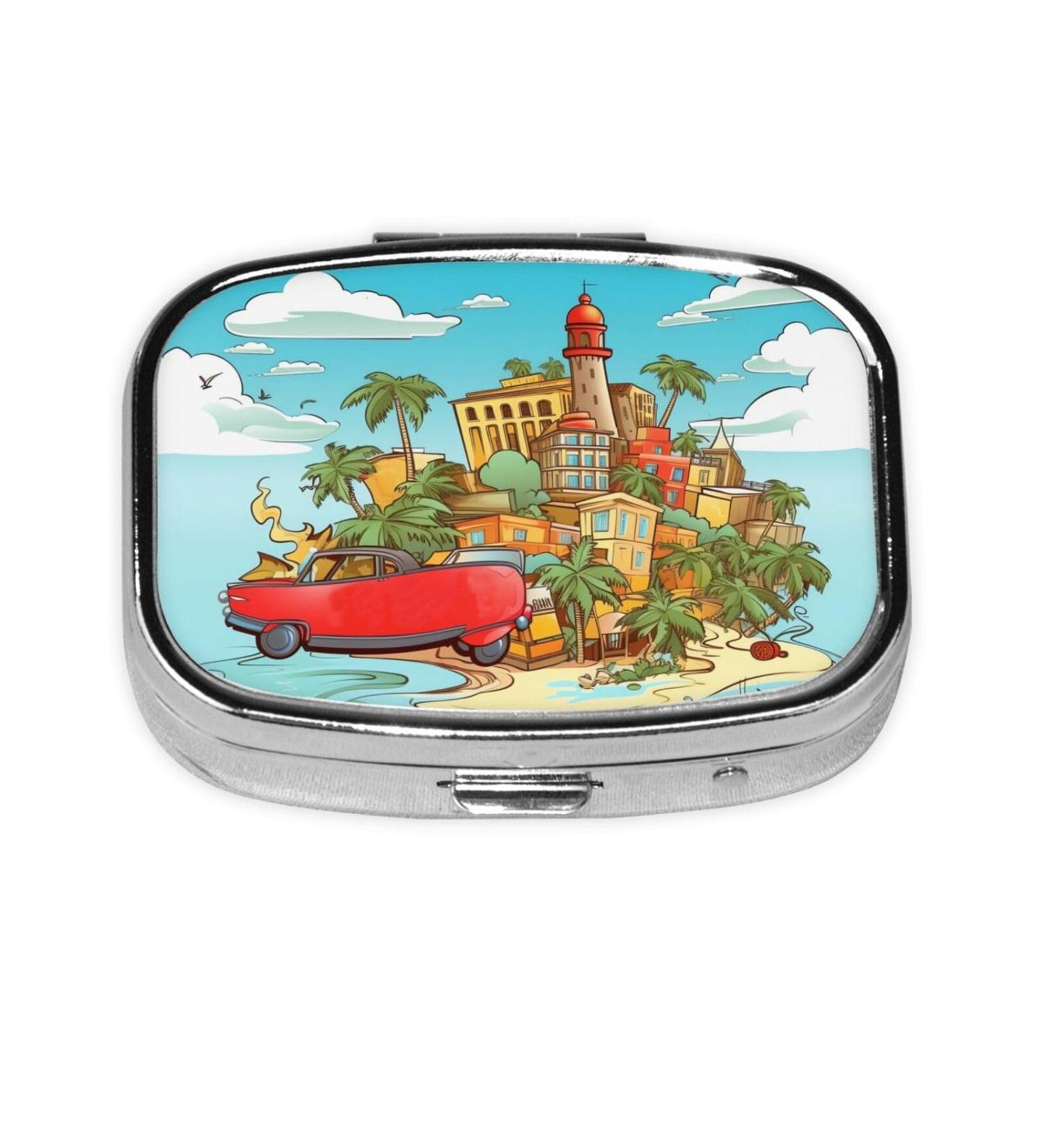 Island of Cuba 2 Compartment Pill Case - Cute Travel Pill Organizer & Purse Pill Box for Pocket Gifts - Buy Online on GoSupps.com