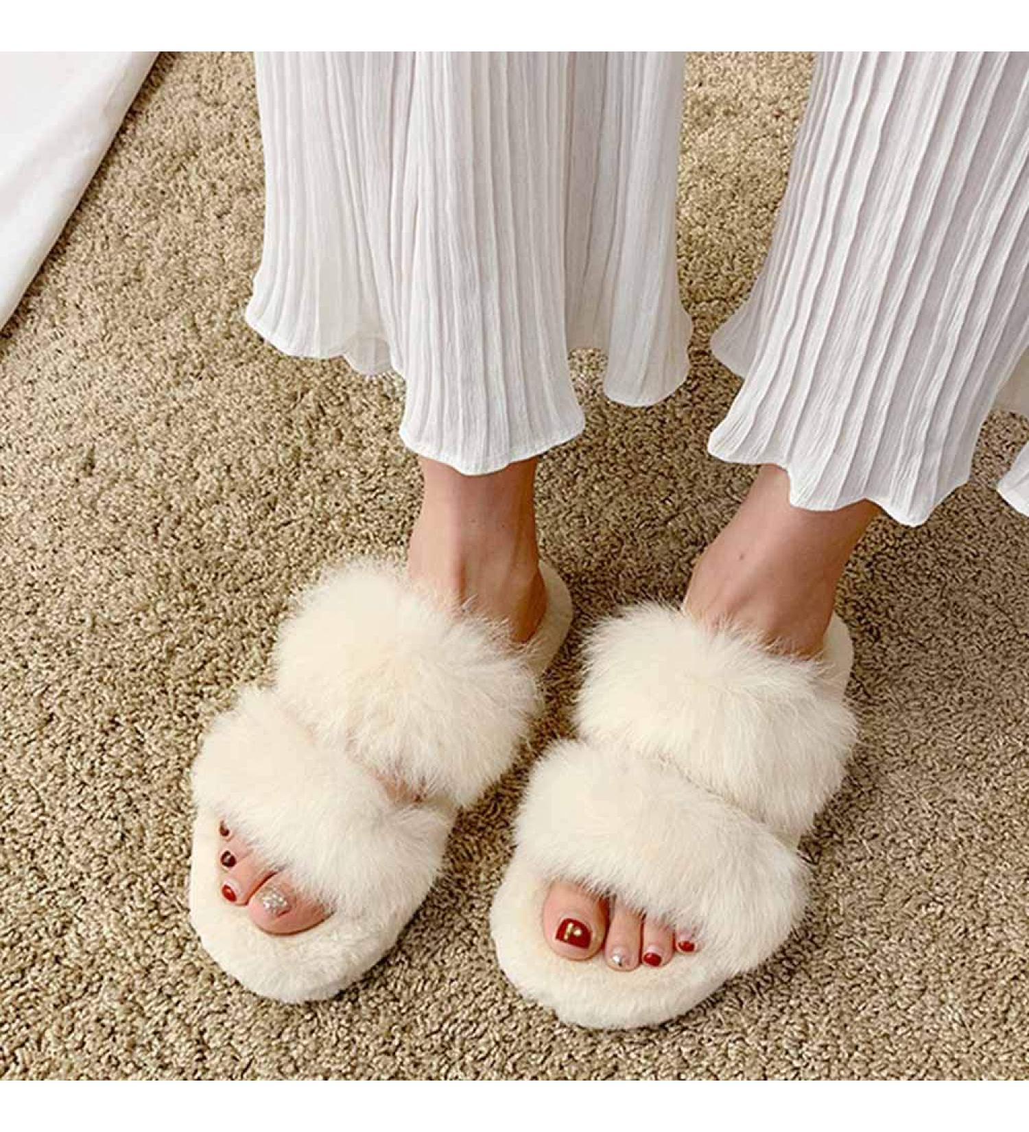 Womens Fluffy Sliders Fur Women Slippers Comfortable Soft Open Toe Flat Fashion Sandals Female Furry Indoor Flip Flops Fluffy Plush Shoes Autumn and Winter Season for Indoor Outdoor (B 24.5CM) (D 2 D 24.5CM - Buy Online on GoSupps.com