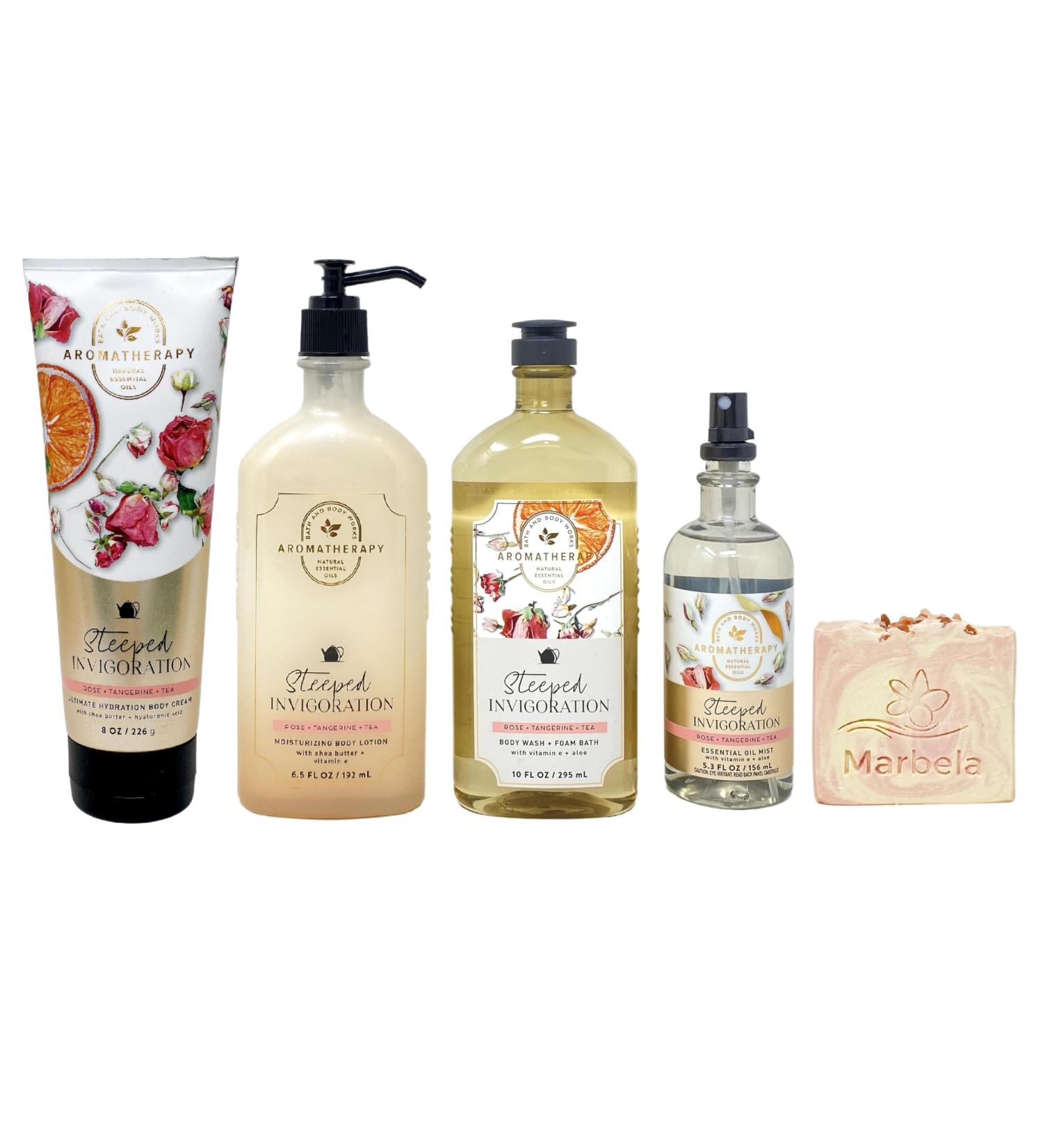 Bath & Body Works Aromatherapy Steeped Invigoration Rose + Tangerine + Tea Deluxe Value Pack with a Himalayan Salts Springs Bar Soap - Body Cream Body Lotion Body Wash + Foam and Essential Oil Mist - Buy Online on GoSupps.com