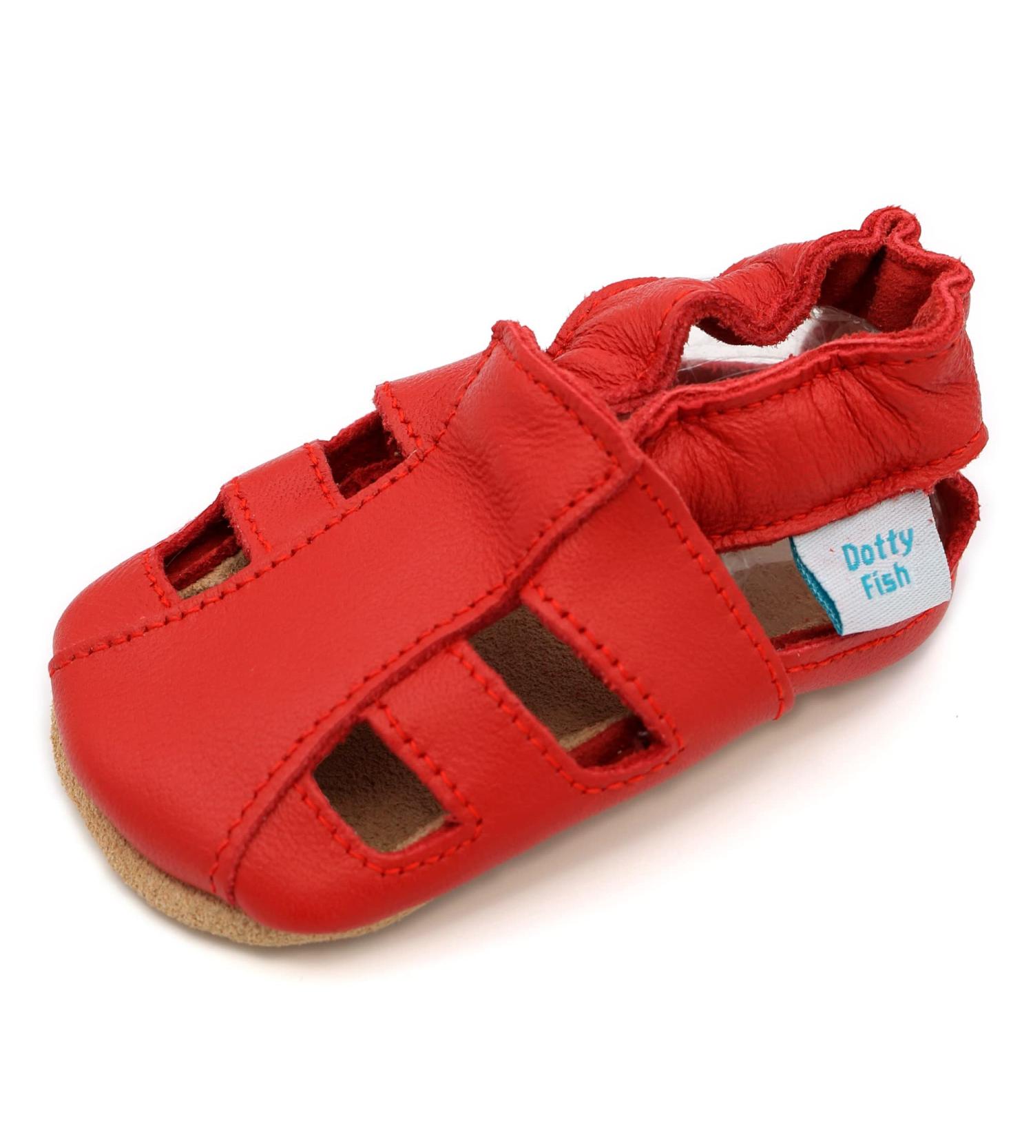 Dotty Fish Soft Leather Baby Shoes | Toddler Sandals | Non-slip Suede Soles | Red | 0-6 Months to 3-4 Years - Buy Online on GoSupps.com