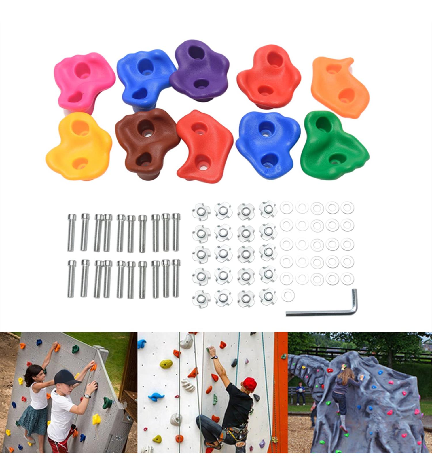 32pcs Rock Climbing Holds Set - Indoor & Outdoor Kit for Kids Play Set - Playground Accessories with Mounting Hardware - Buy Online on GoSupps.com