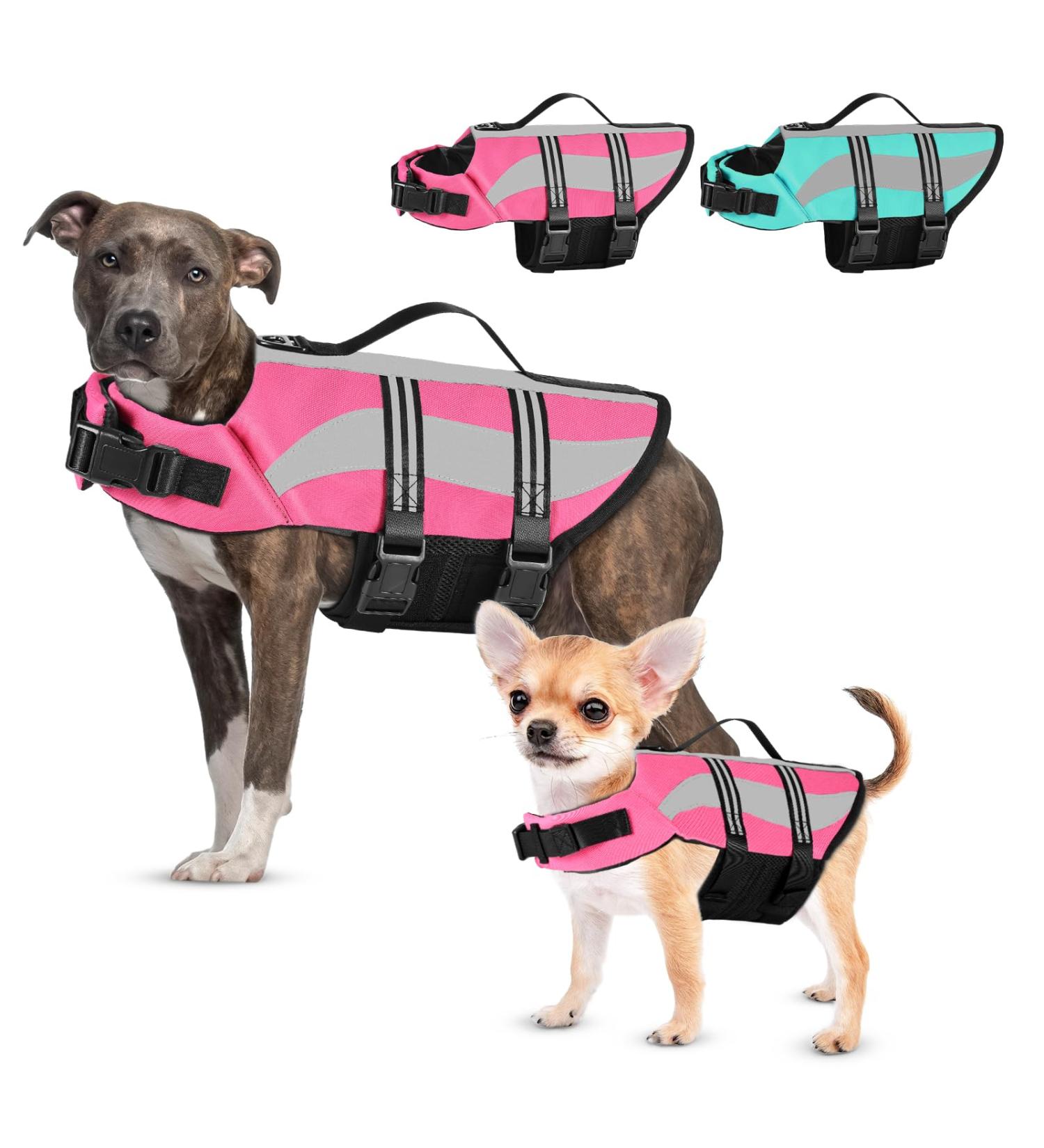 Petbank Adjustable Dog Life Jacket | Reflective Pet Swimming Vest for Small Medium & Large Dogs | Buoyant & Safe Dog Life Vest - M Pink - Buy Online on GoSupps.com