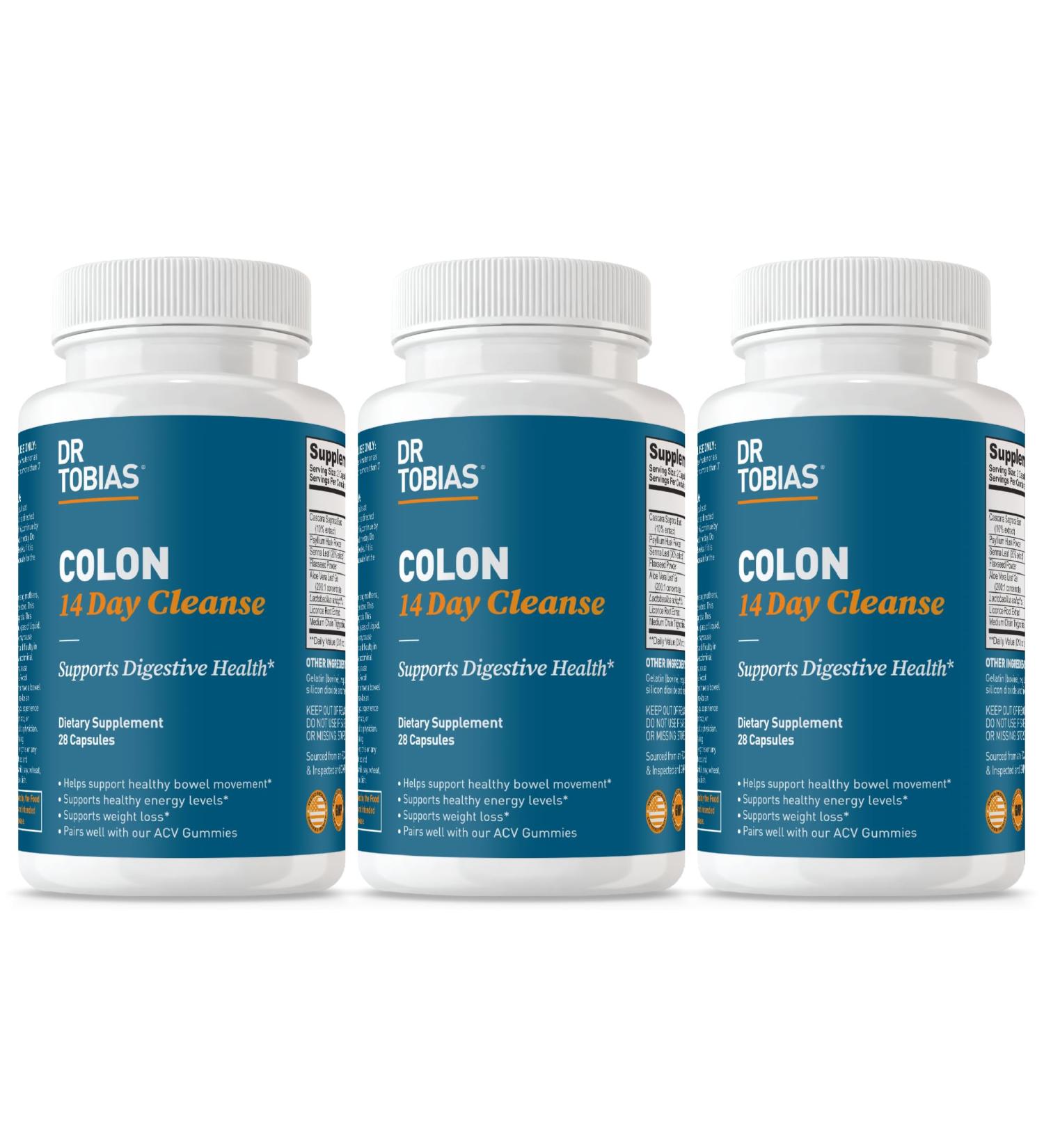 Dr. Tobias Colon 14 Day Cleanse Advanced Gut Cleanse Detox for Women & Men with Cascara Sagrada Psyllium Husk Senna Leaf & Probiotics Non-GMO Colon Cleanse 3 Bottles of 28 Capsules Each 28 Count (Pack of 3) - Buy Online on GoSupps.com