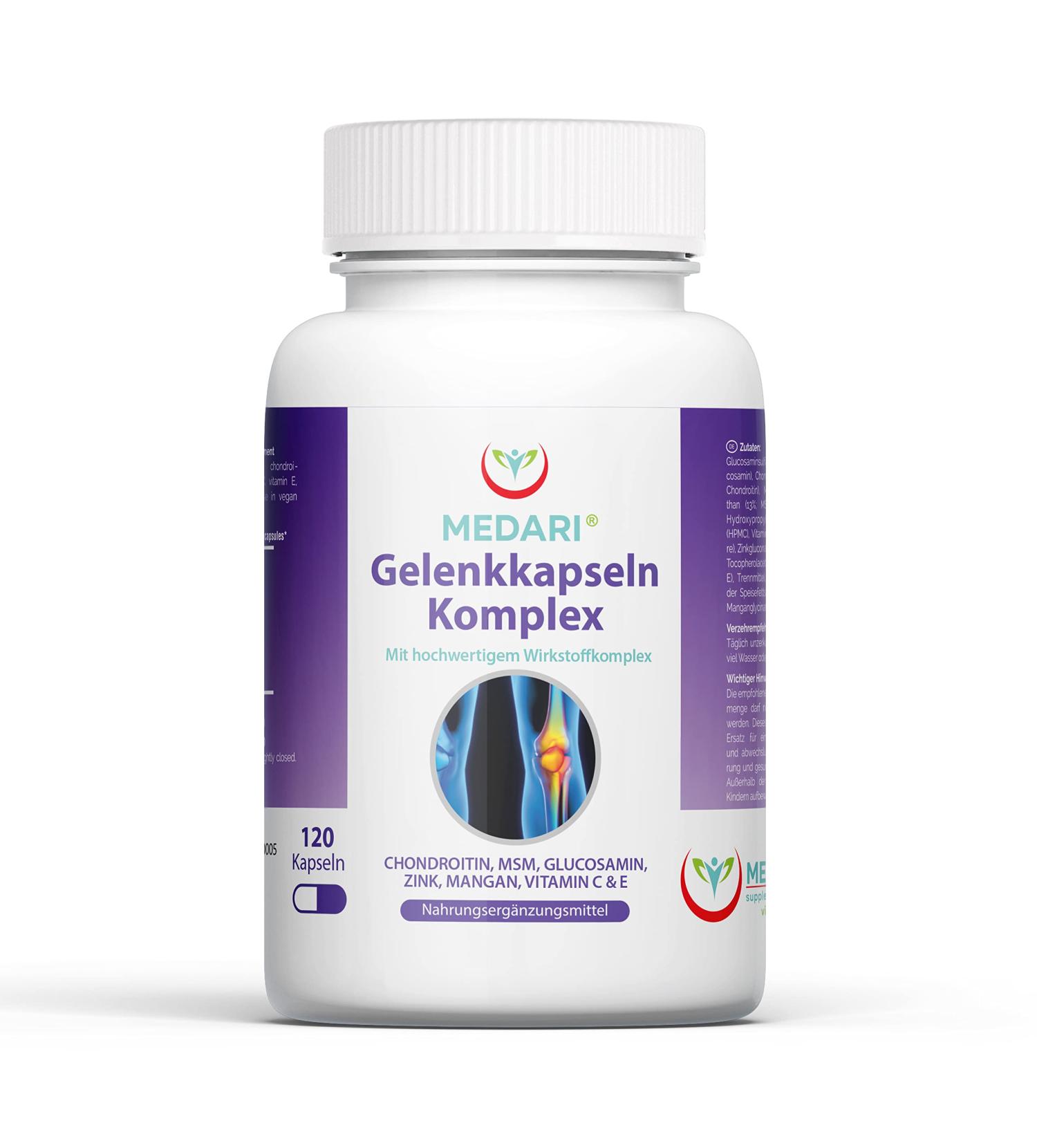 Medari Joint Complex Capsules for Joints & Knees | Glucosamine Chondroitin MSM Vitamins C & E Zinc Manganese & Magnesium | International Shipping Available - Buy Online on GoSupps.com