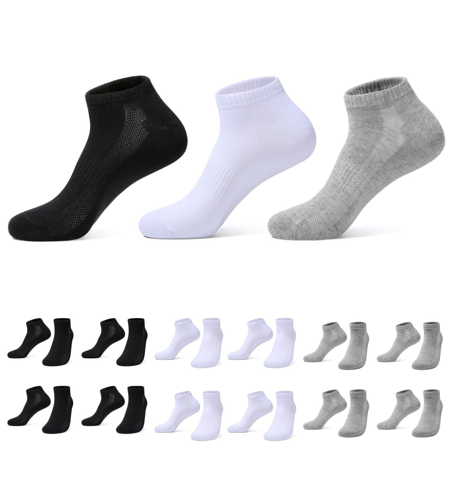Farchat 12 Pairs Unisex Sneaker Socks - Black White Gray Cotton Sports Socks for Men & Women (Sizes 43-46) - Buy Online on GoSupps.com