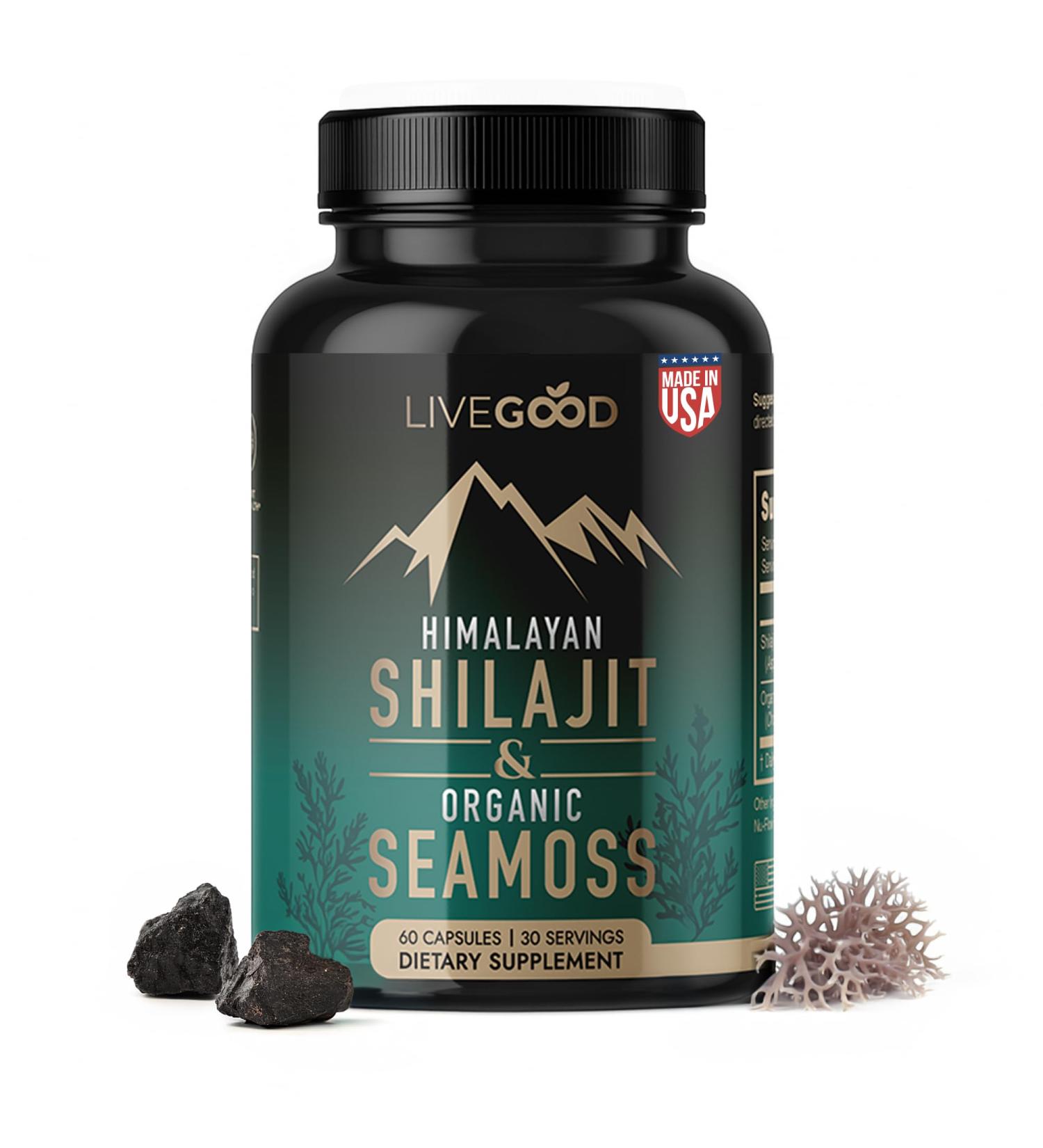 LIVEGOOD Himalayan Shilajit and Organic Sea Moss Capsules Fulvic Acid Organic Sea Moss and Shilajit Combo for Energy Wellness and Vitality Support Supports Focus and Mental Clarity (60 Count) - Buy Online on GoSupps.com