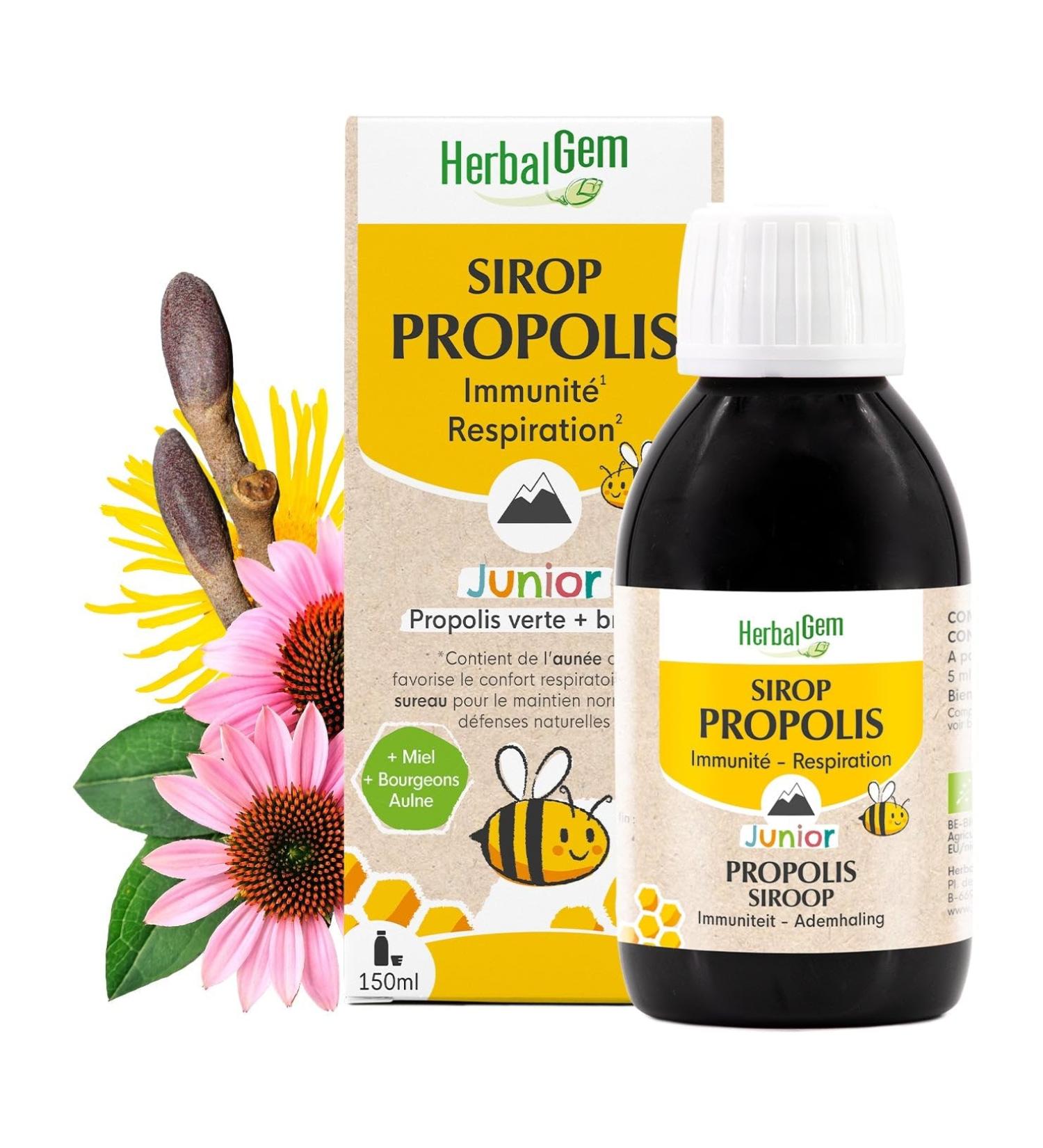 HERBALGEM - Junior Propolis Syrup - Airways - Natural Defenses - To Face Winter - From 3 Years - Certified Organic - 150 ml