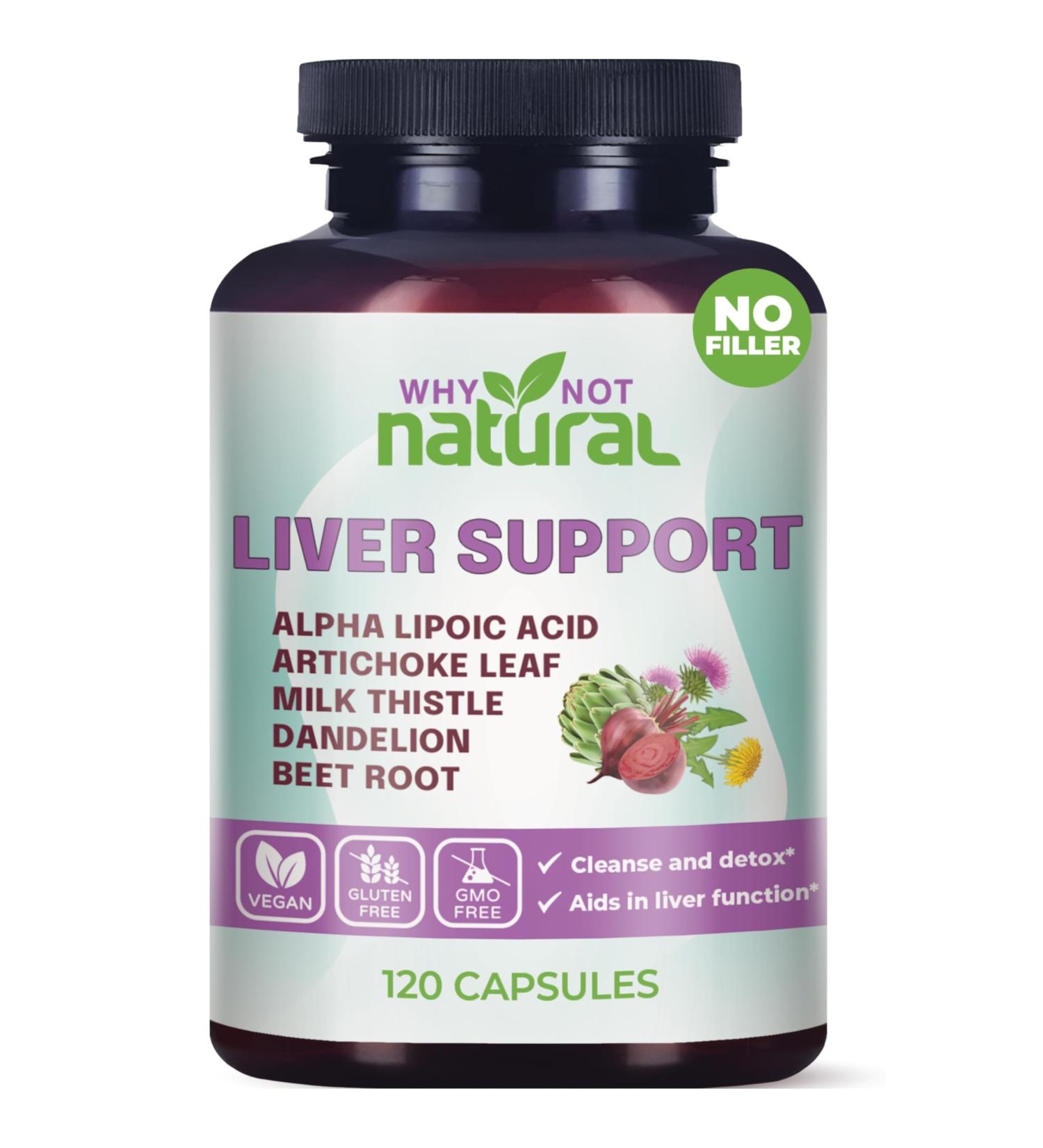 Why Not Natural 5-in-1 Liver Health Formula Supplement for Detox and Cleanse with Milk Thistle Support - 120 Capsules - Buy Online on GoSupps.com